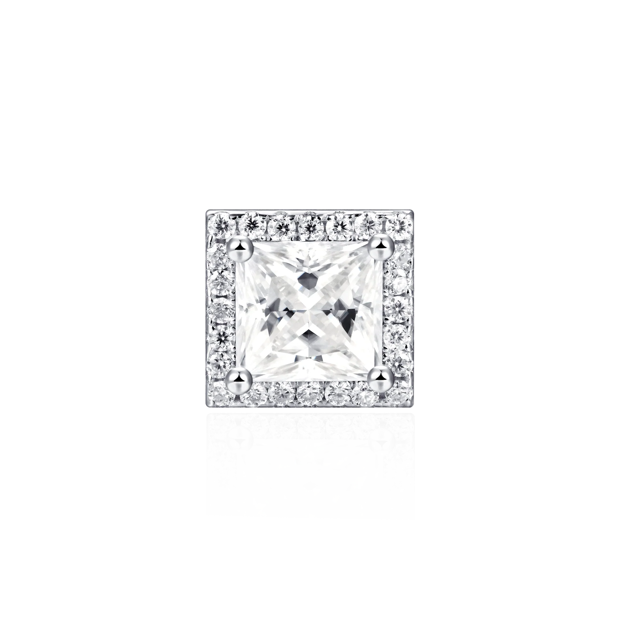 Moissanite S925 Halo Princess Cut Stud Earring - Image 5