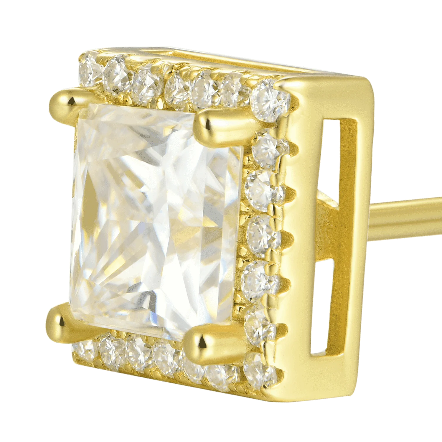 Moissanite S925 Halo Princess Cut Stud Earring - Image 8