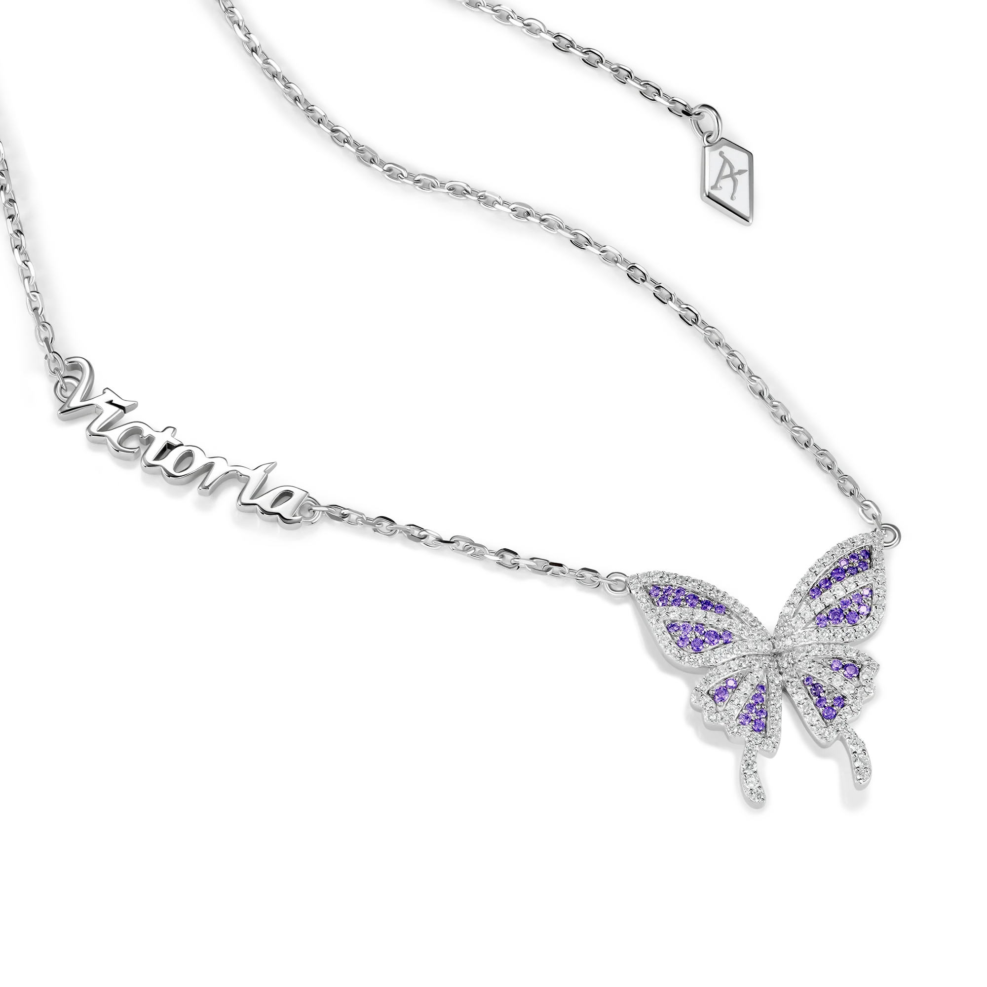 Custom Moissanite Purple Butterfly Necklace - Image 8