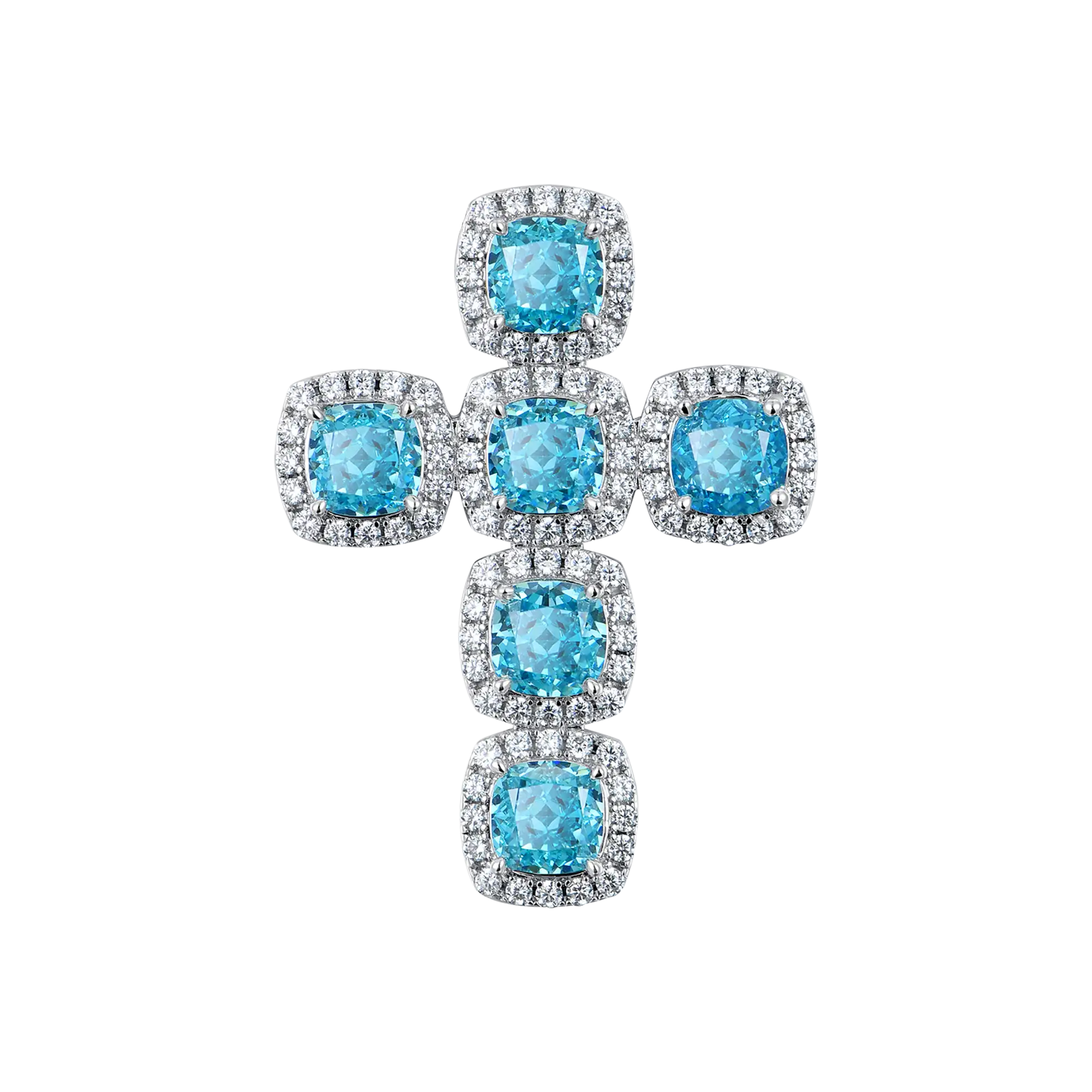 Radiant Cut Clustered Cross Pendant - Aquamarine - Image 4