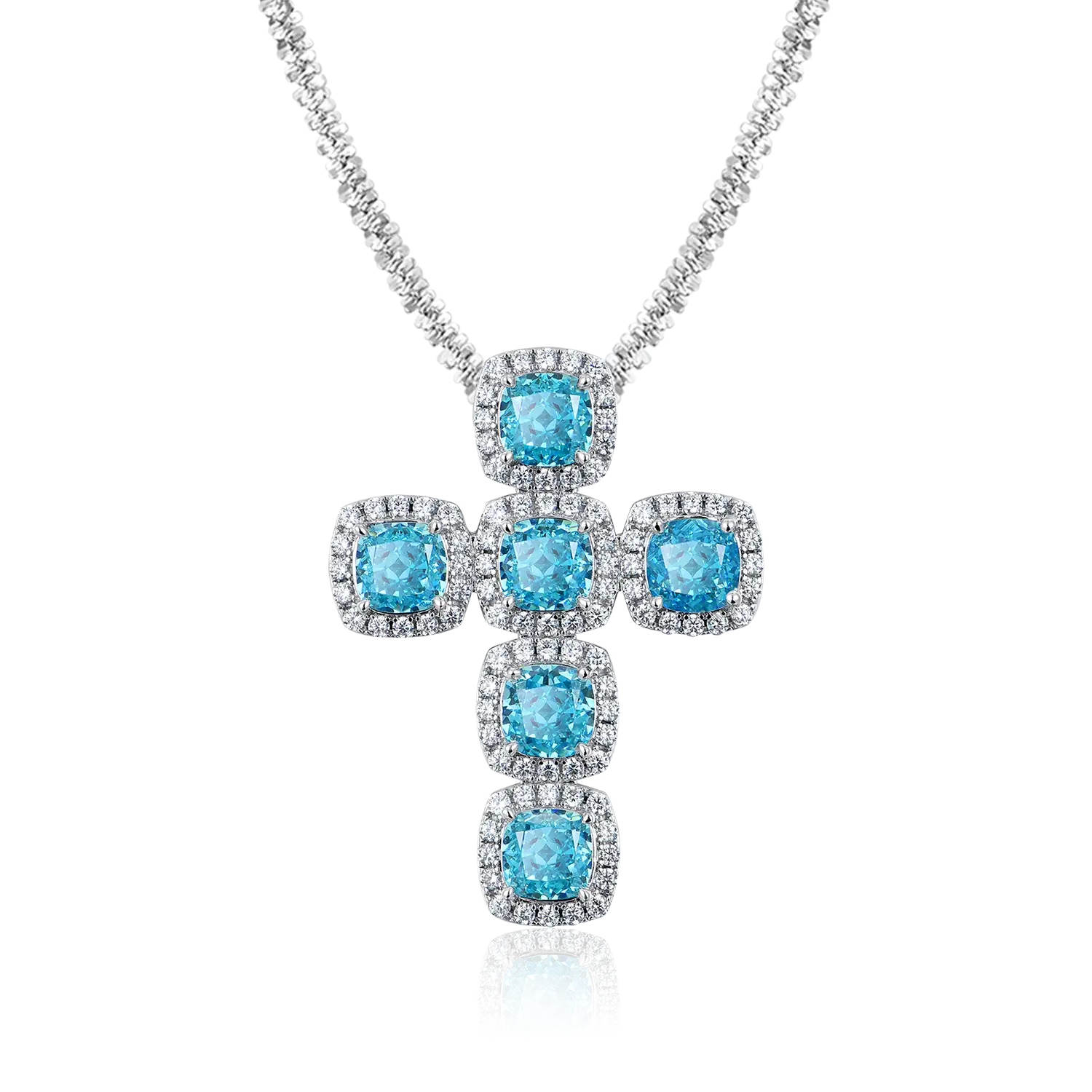 Radiant Cut Clustered Cross Pendant - Aquamarine - Image 5