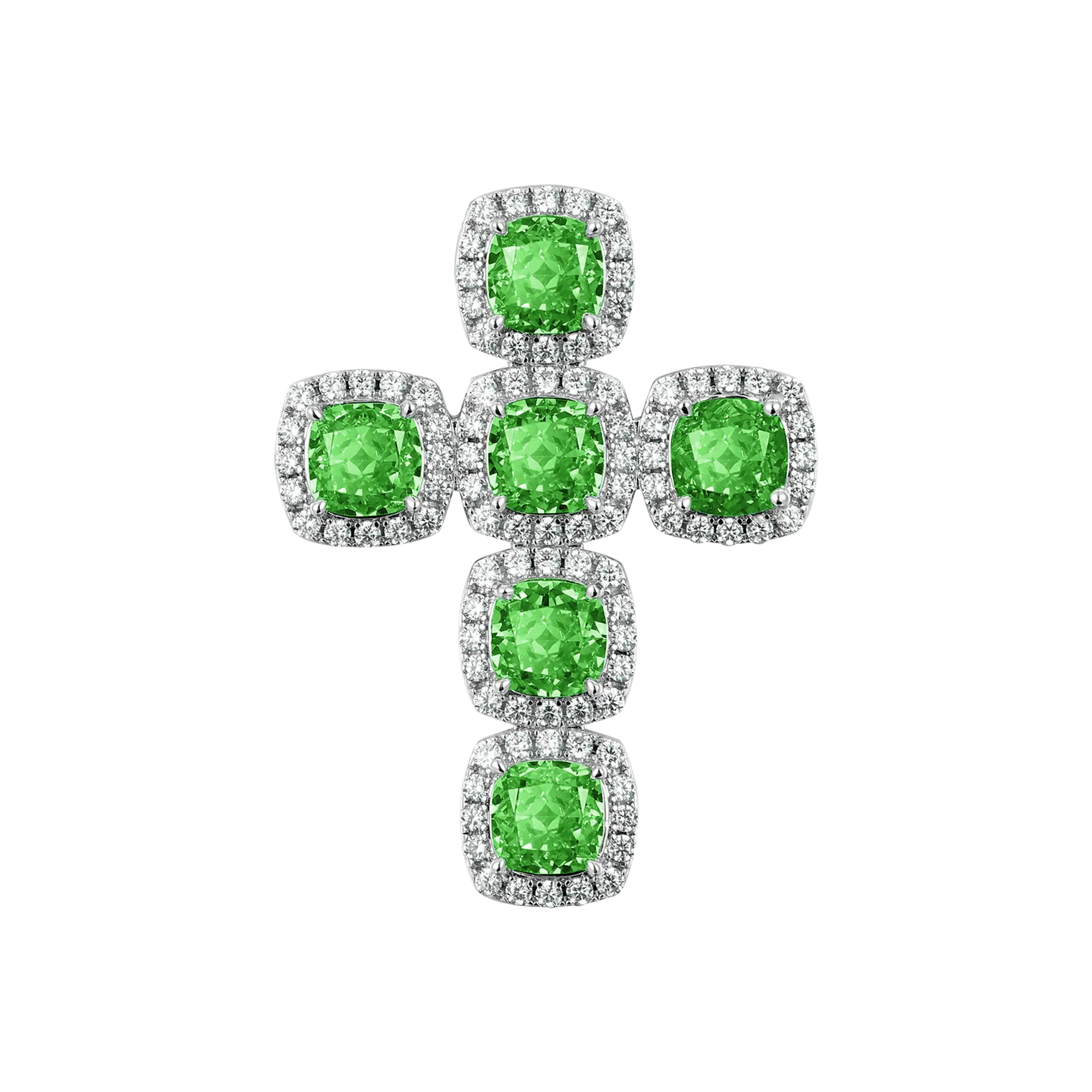 Radiant Cut Clustered Cross Pendant - Fancy Green - Image 4