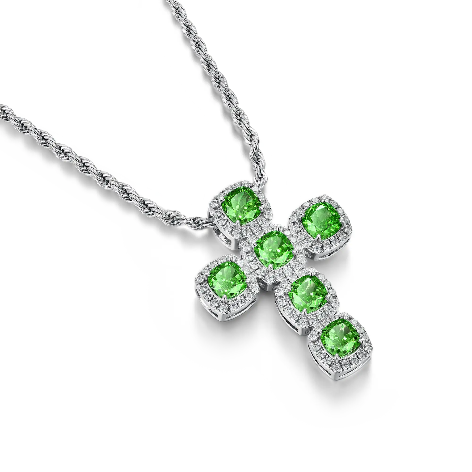 Radiant Cut Clustered Cross Pendant - Fancy Green - Image 5