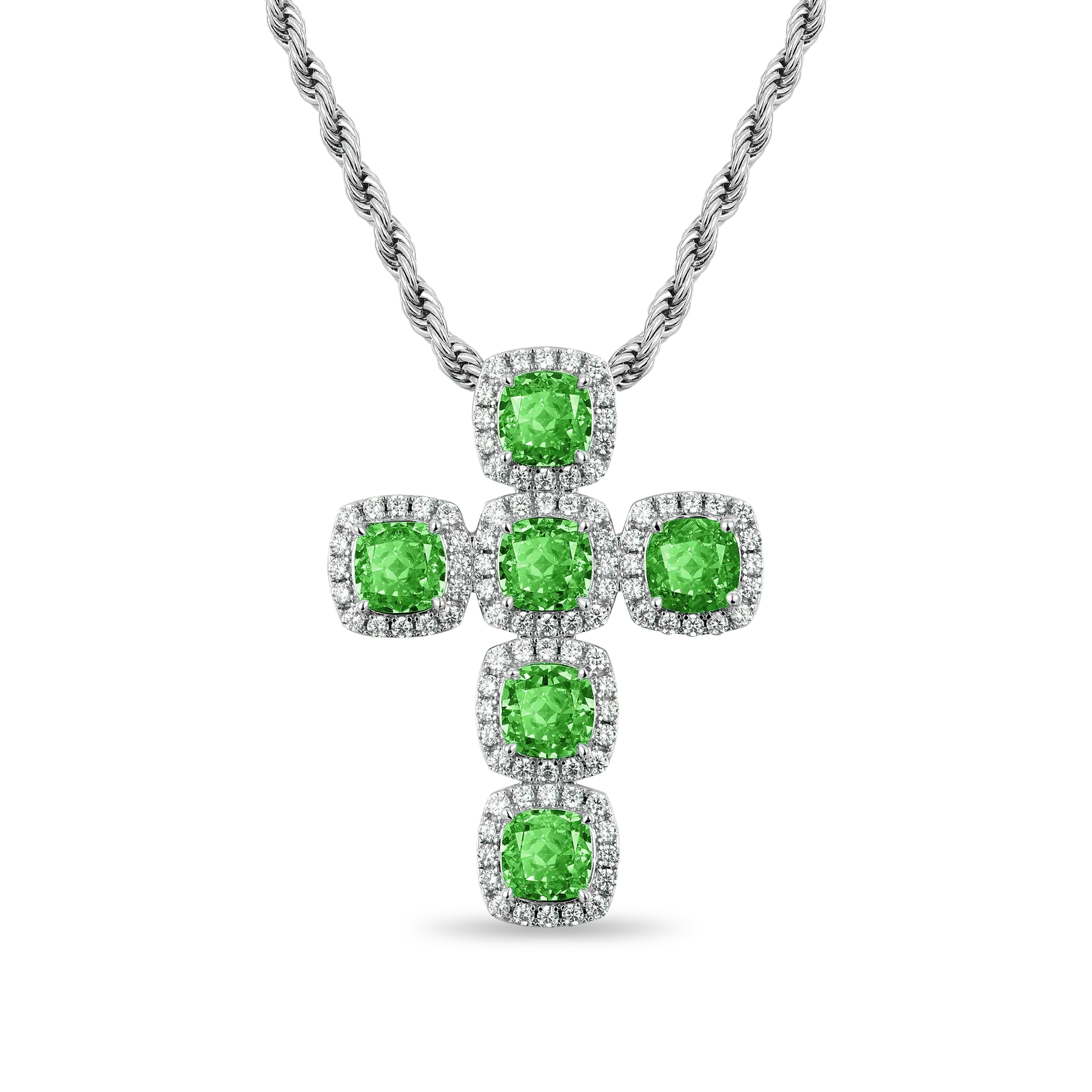 Radiant Cut Clustered Cross Pendant - Fancy Green - Image 6