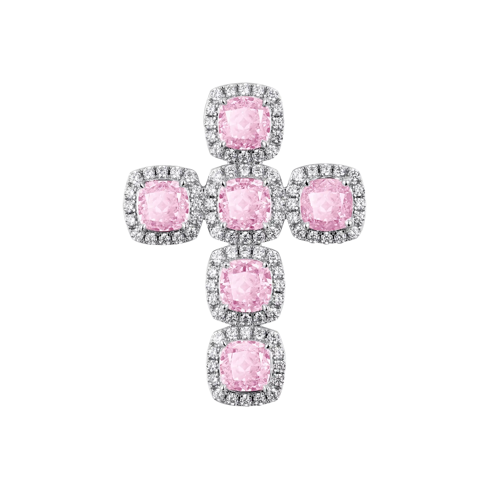 Radiant Cut Clustered Cross Pendant - Fancy Light Pink - Image 4