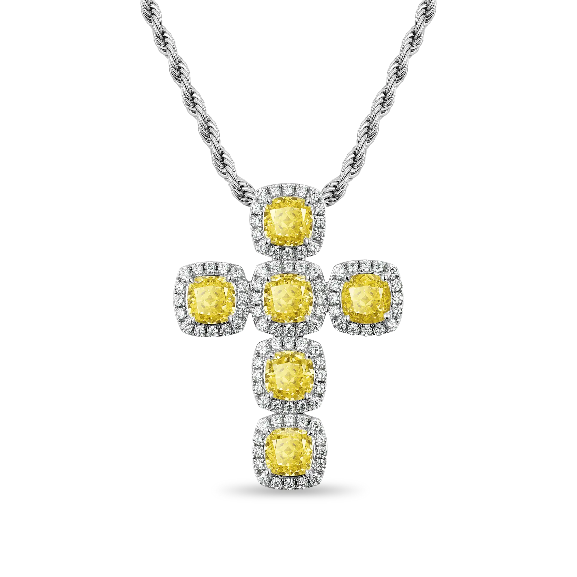 Radiant Cut Clustered Cross Pendant - Fancy Yellow - Image 5