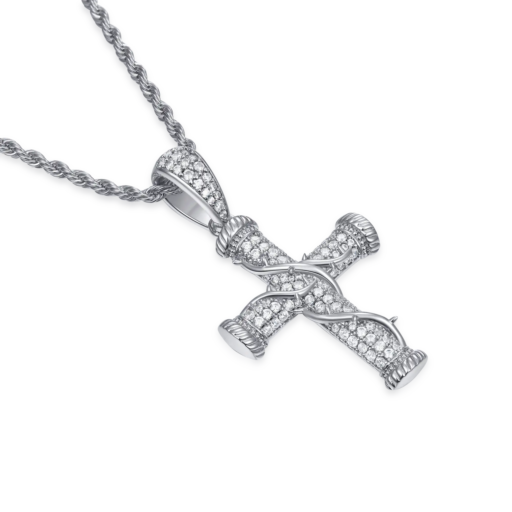 Roman Pillar Thorn Cross Pendant + Cushion Cut Clustered Tennis Chain Gift Set - Image 7