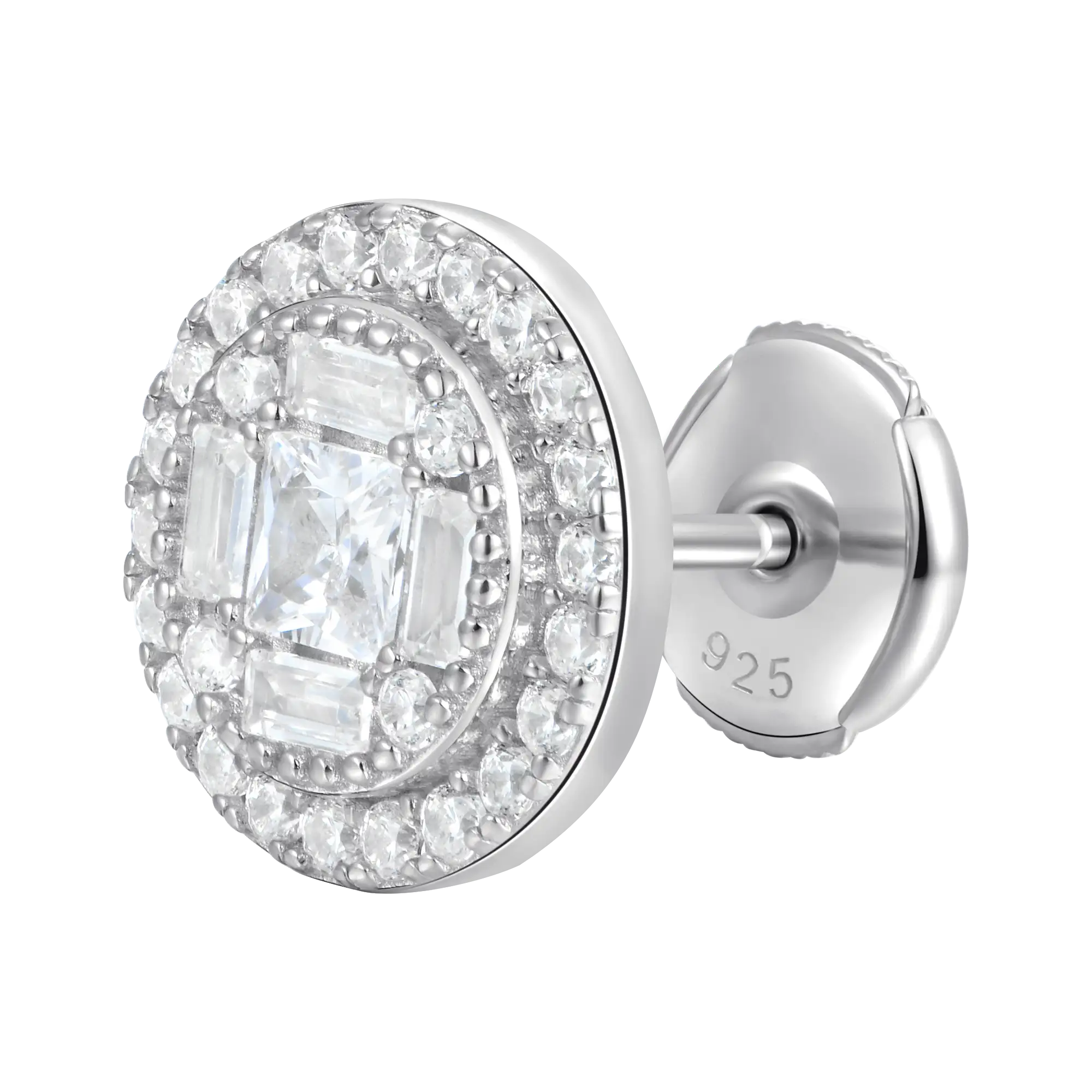 S925 Baguette Mix Round Cut Halo Stud Earrings - Pair - Image 18
