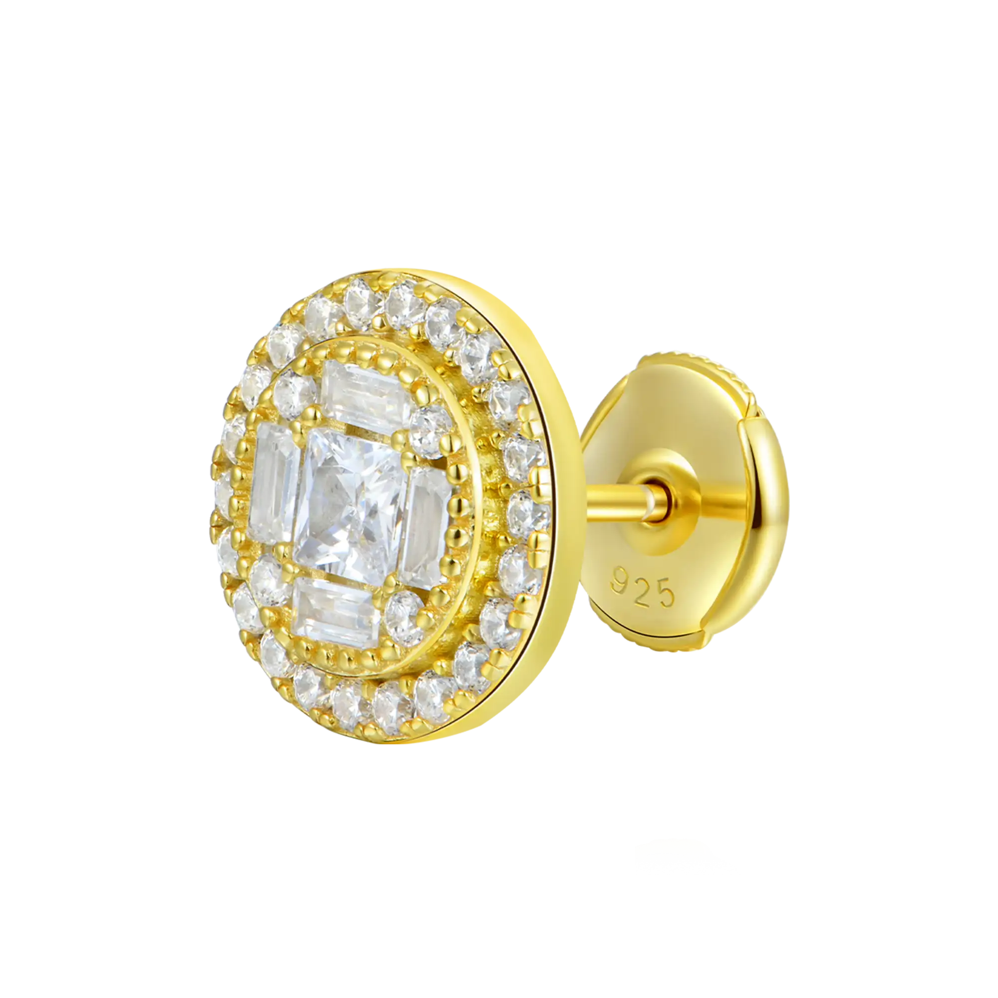 S925 Baguette Mix Round Cut Halo Stud Earrings - Pair - Image 20