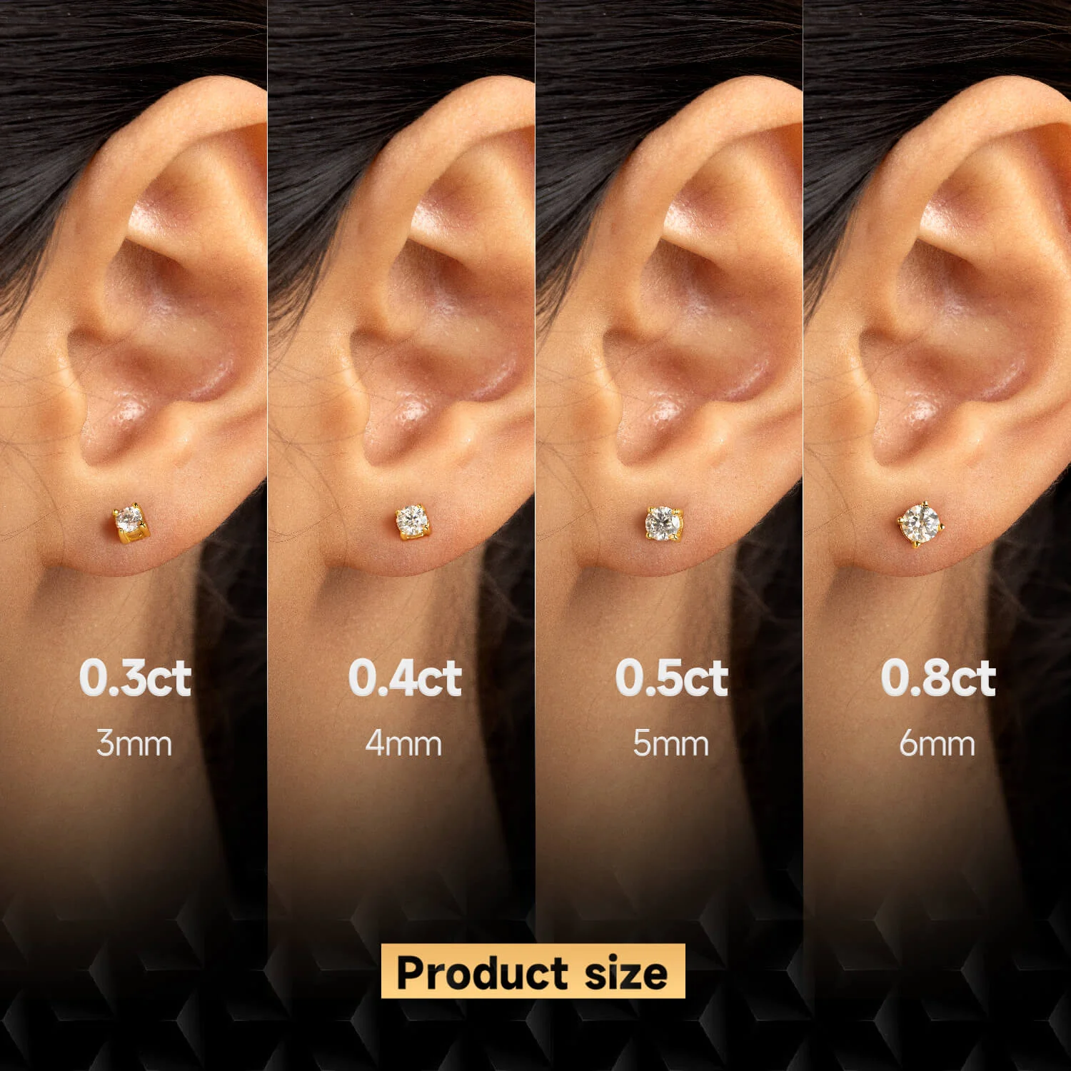 Round Cut Stud Earrings - White Gold - Image 3