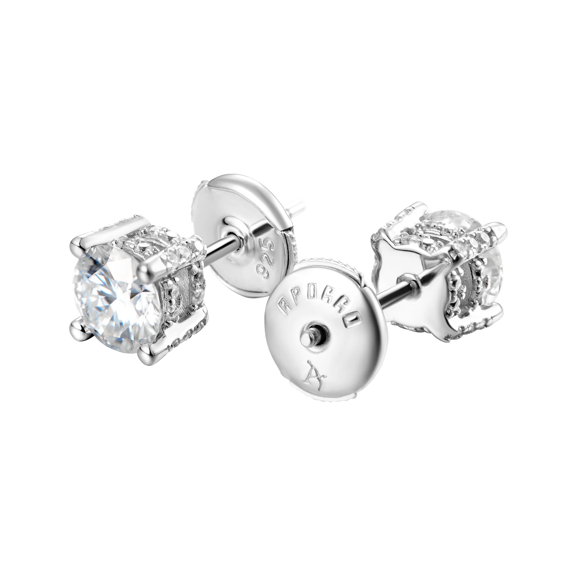 Round Cut Stud Earrings - White Gold - Image 9
