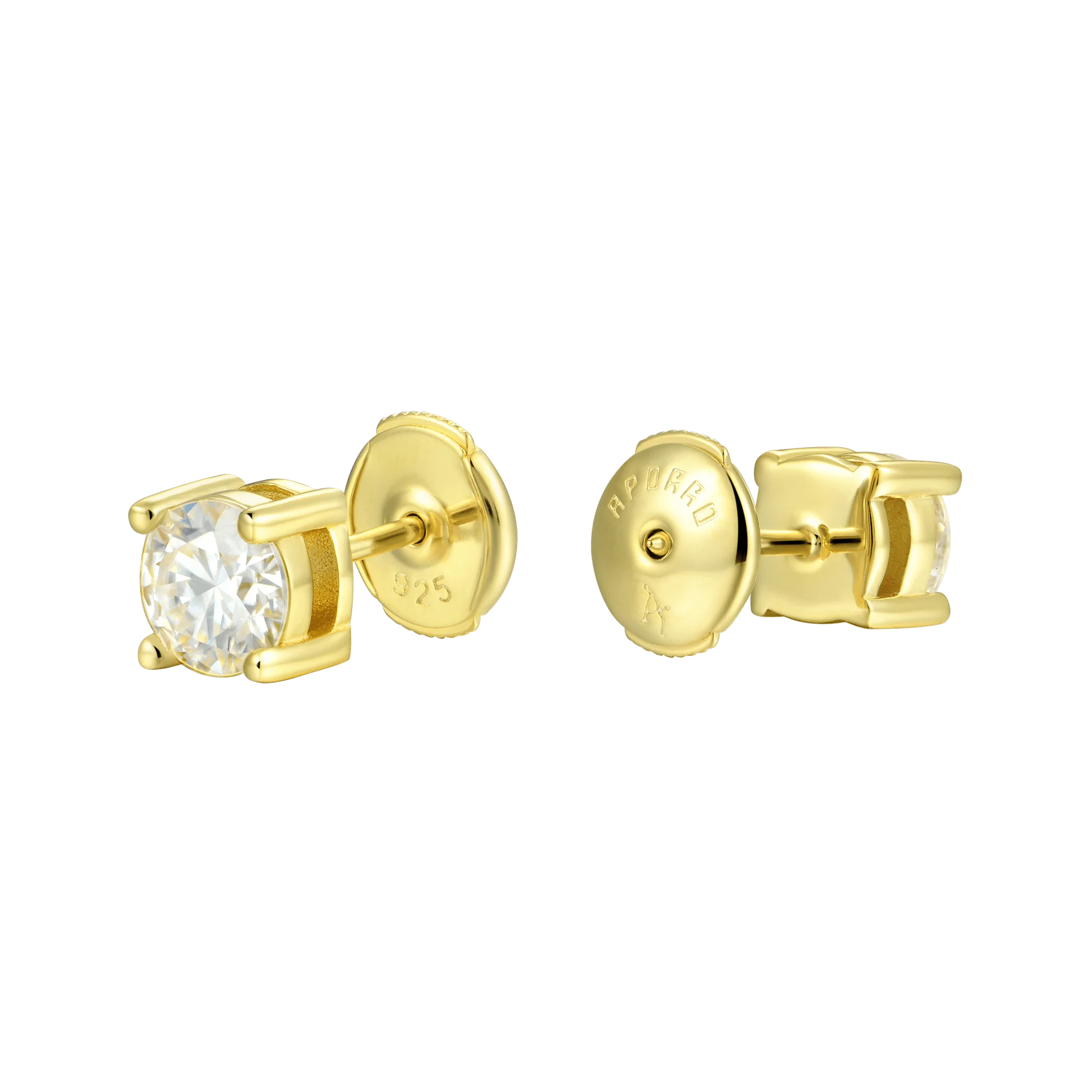 Round Cut Stud Earrings - Yellow Gold - Image 5