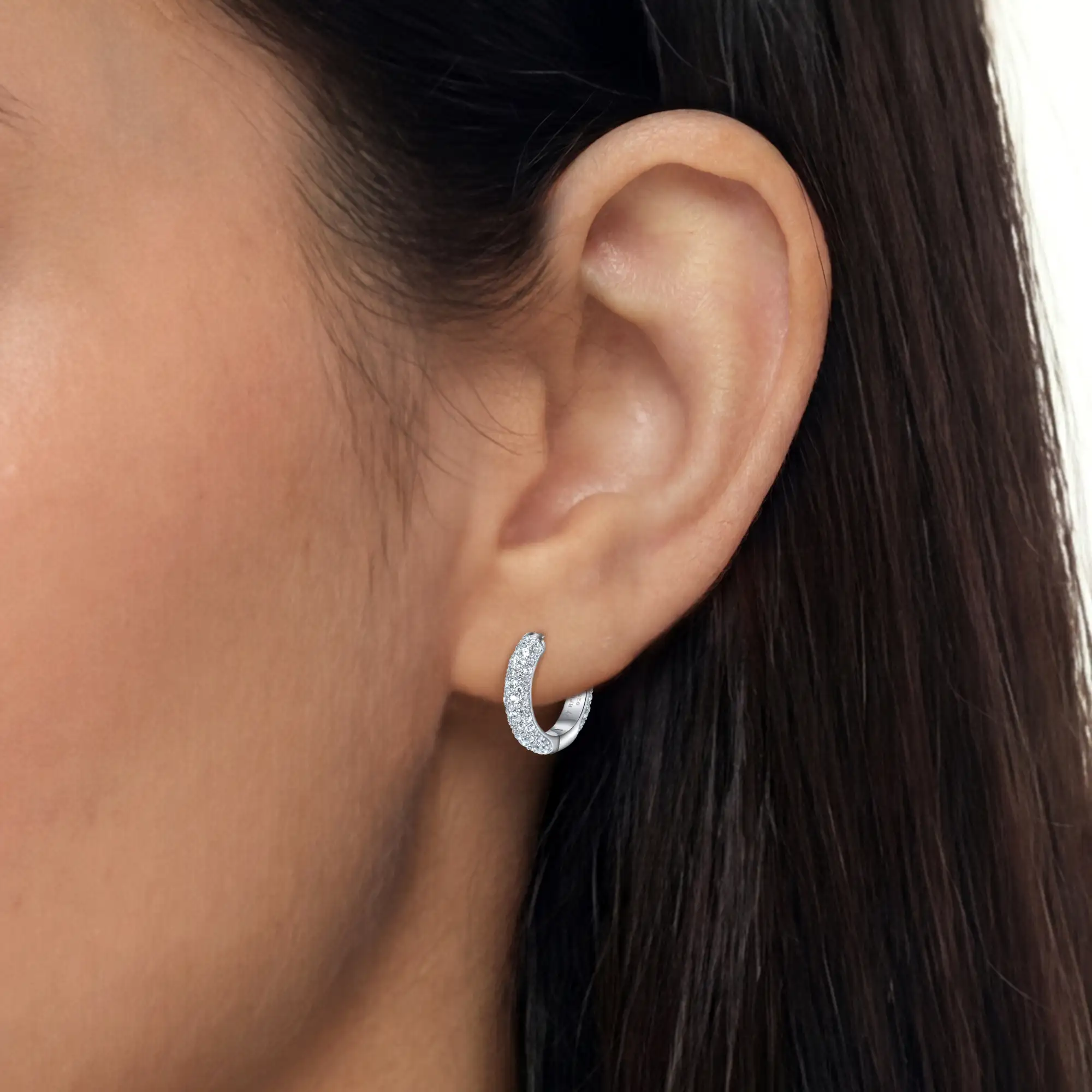 S925 Round Paved Hoop Earring - Medium - Image 4