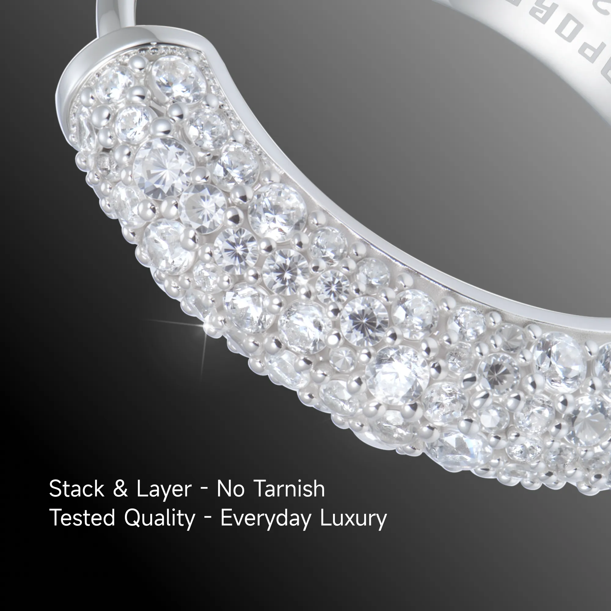 S925 Round Paved Hoop Earring - Medium - Image 5