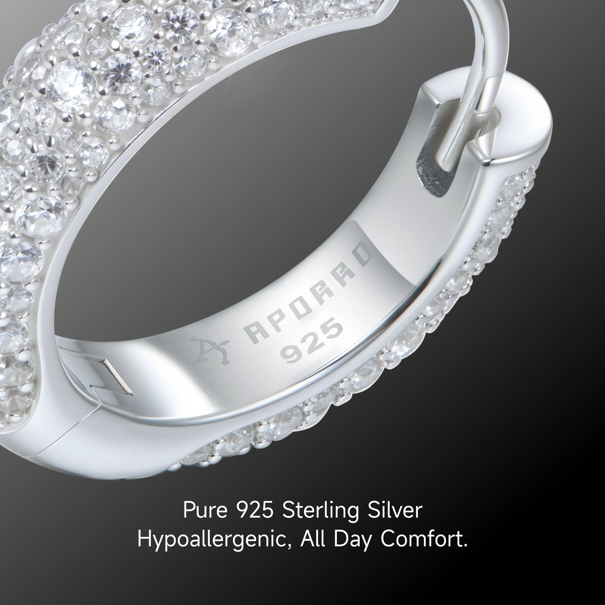 S925 Round Paved Hoop Earring - Medium - Image 6