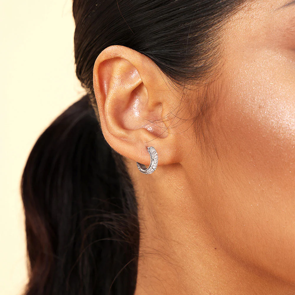 S925 Round Paved Hoop Earrings - Image 3