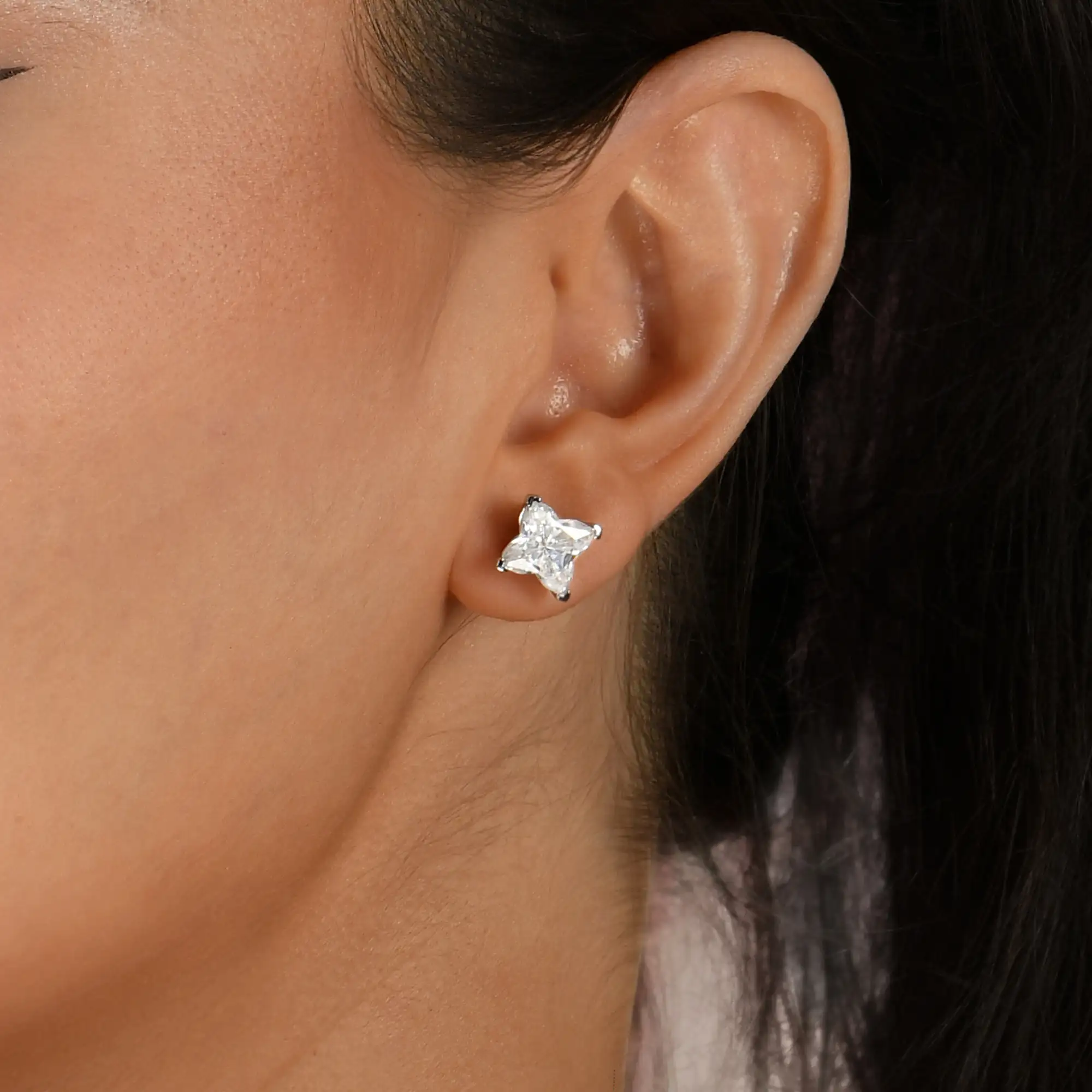 S925 Solid Clover Cut Stud Earrings - White - Image 4