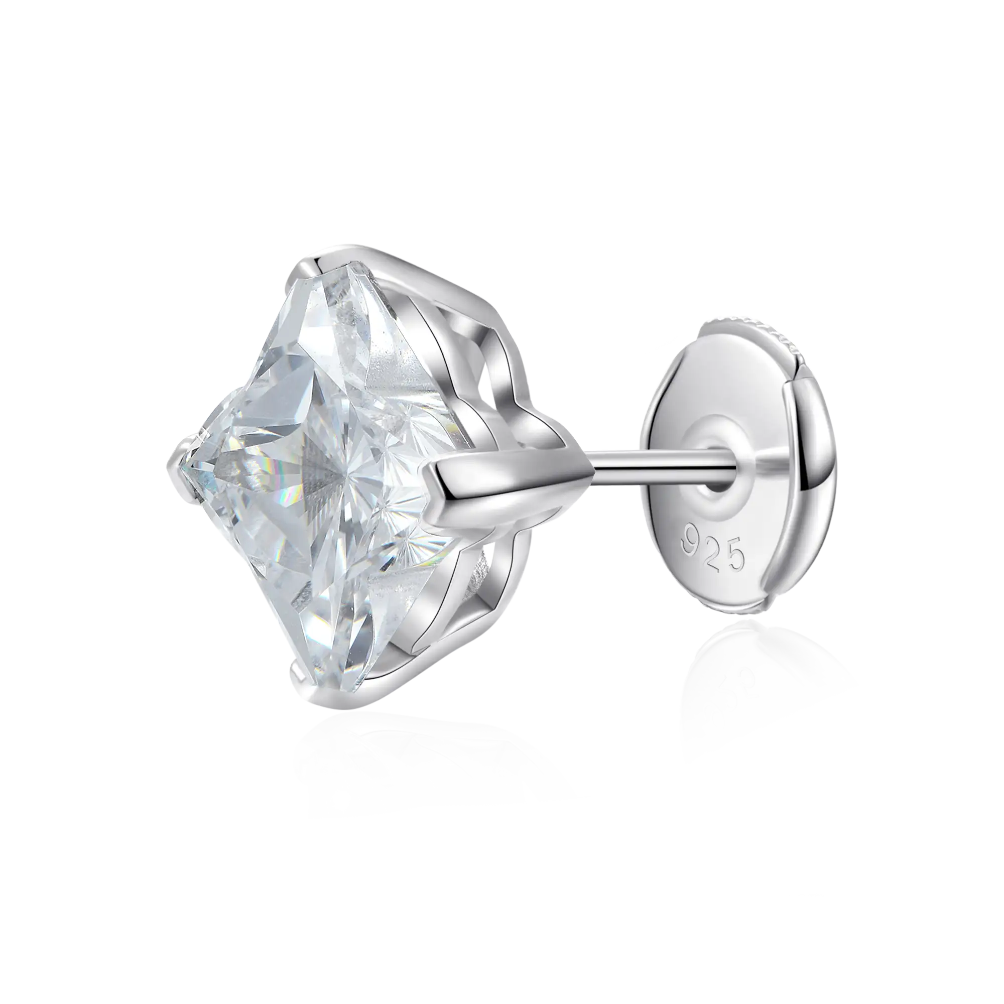 S925 Solid Clover Cut Stud Earrings - White - Image 7