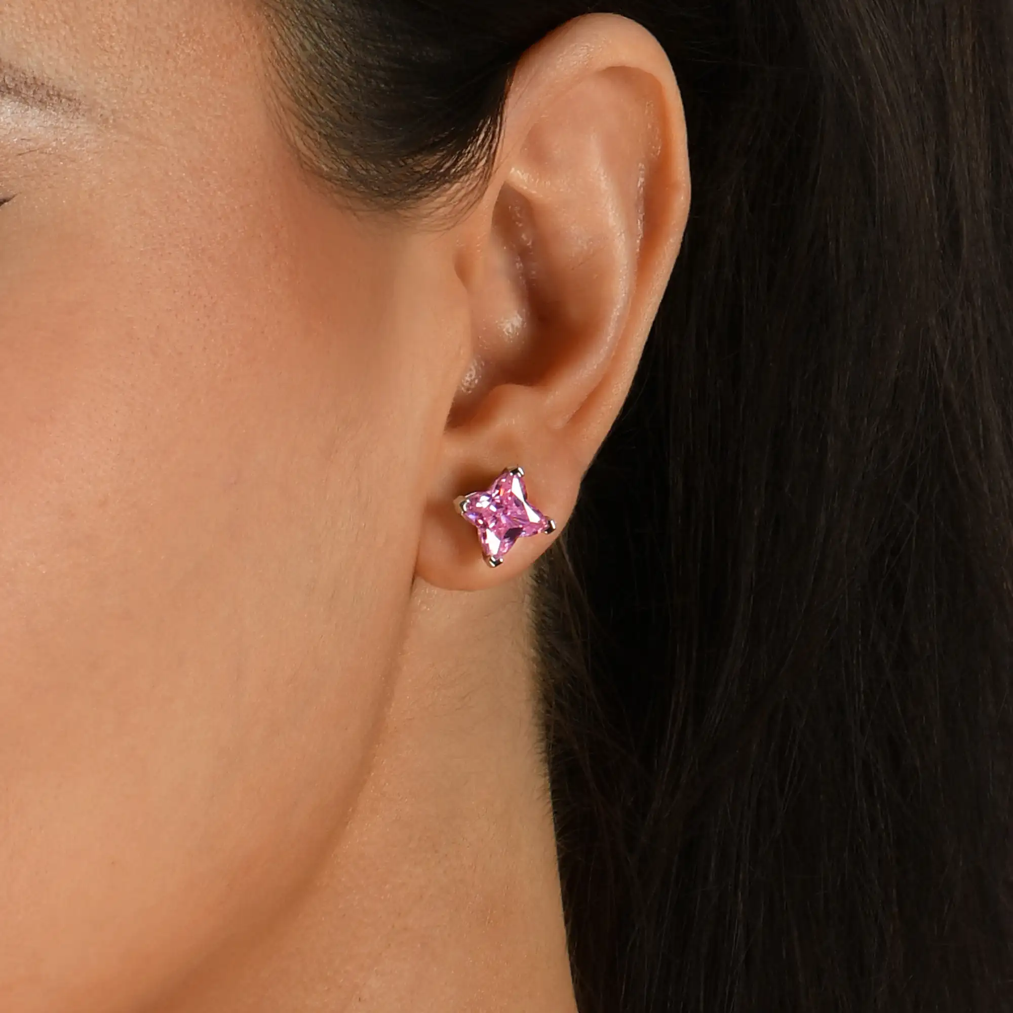 S925 Solid Clover Cut Stud Earrings - Pink - Image 3