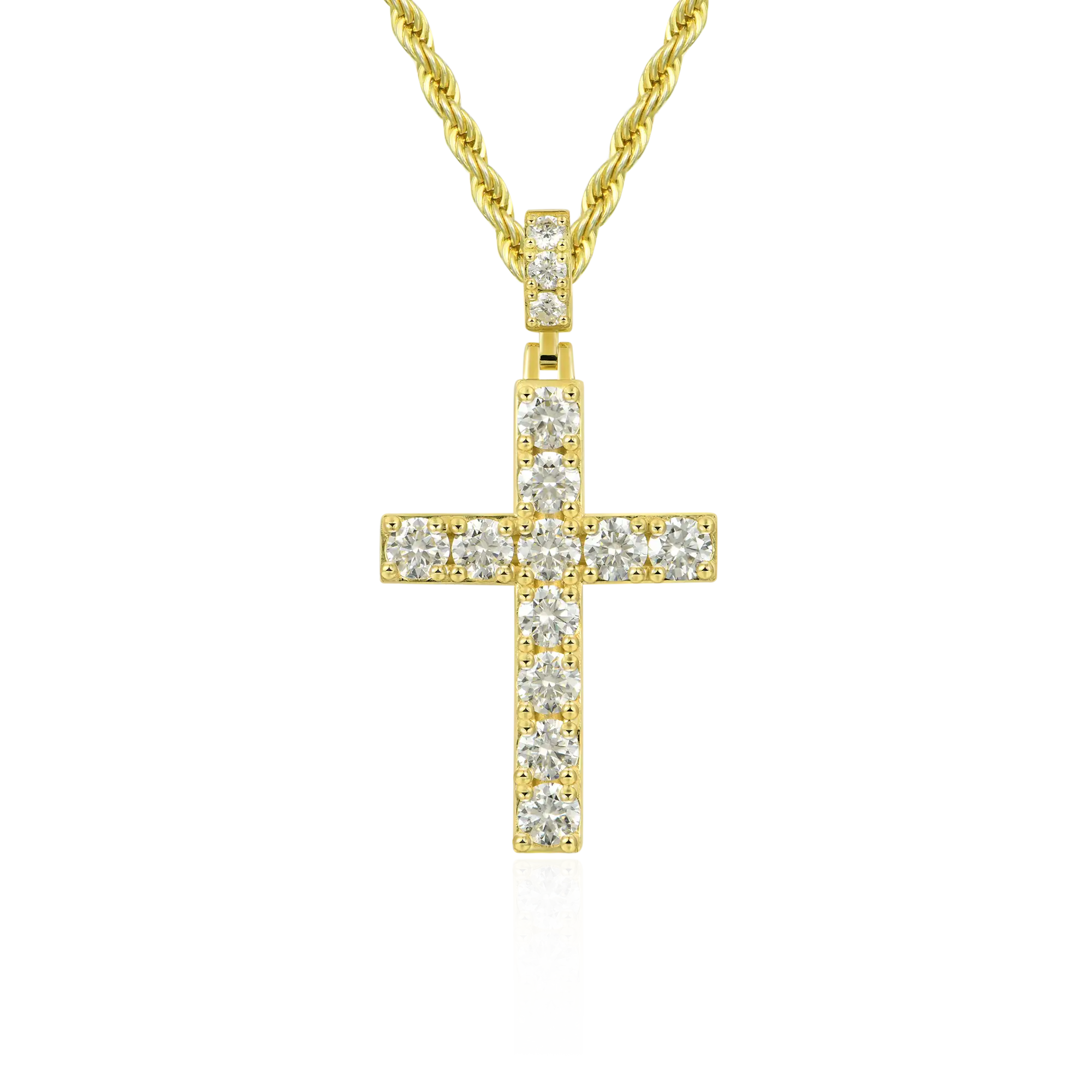 Solid Tennis Cross Pendant in Yellow Gold - Large - Image 4