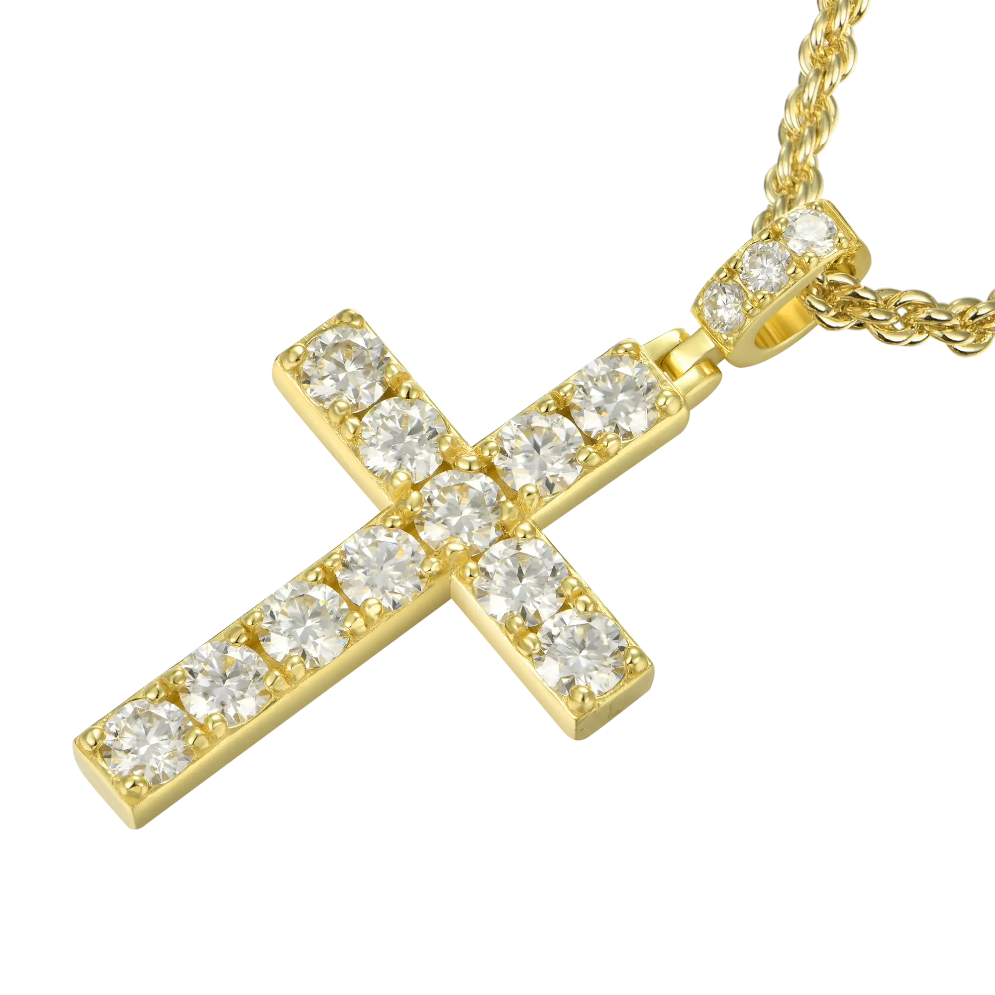 Solid Tennis Cross Pendant in Yellow Gold - Large - Image 5