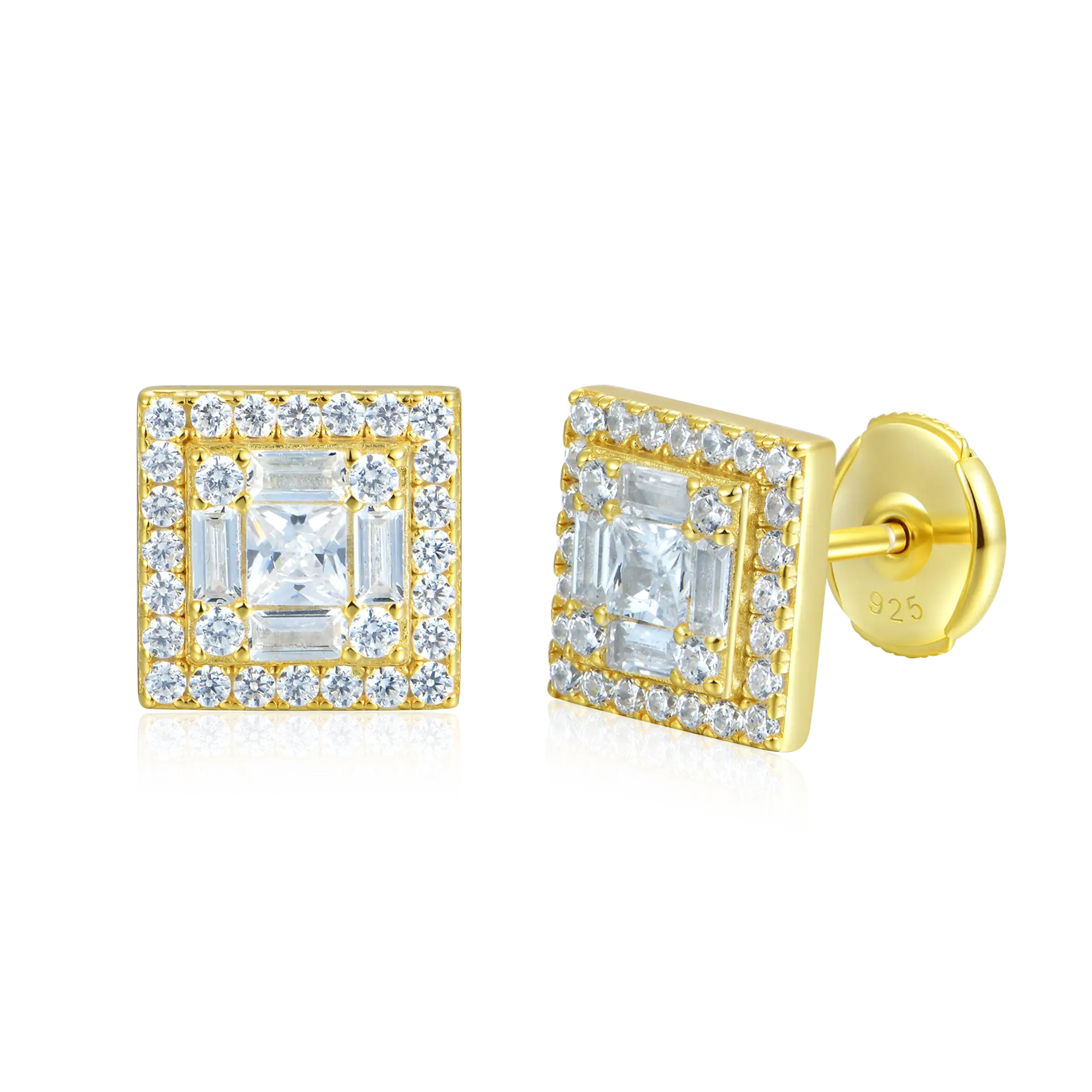 S925 Square Baguette Mix Halo Stud Earrings - Pair - Image 11