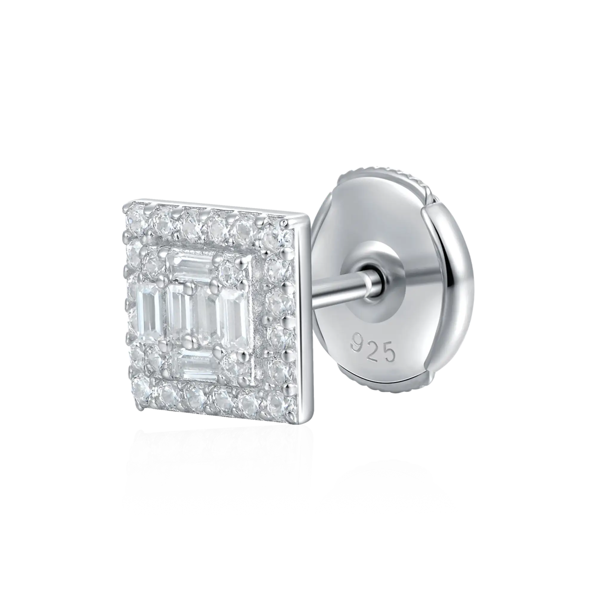 S925 Square Baguette Mix Halo Stud Earrings - Pair - Image 18
