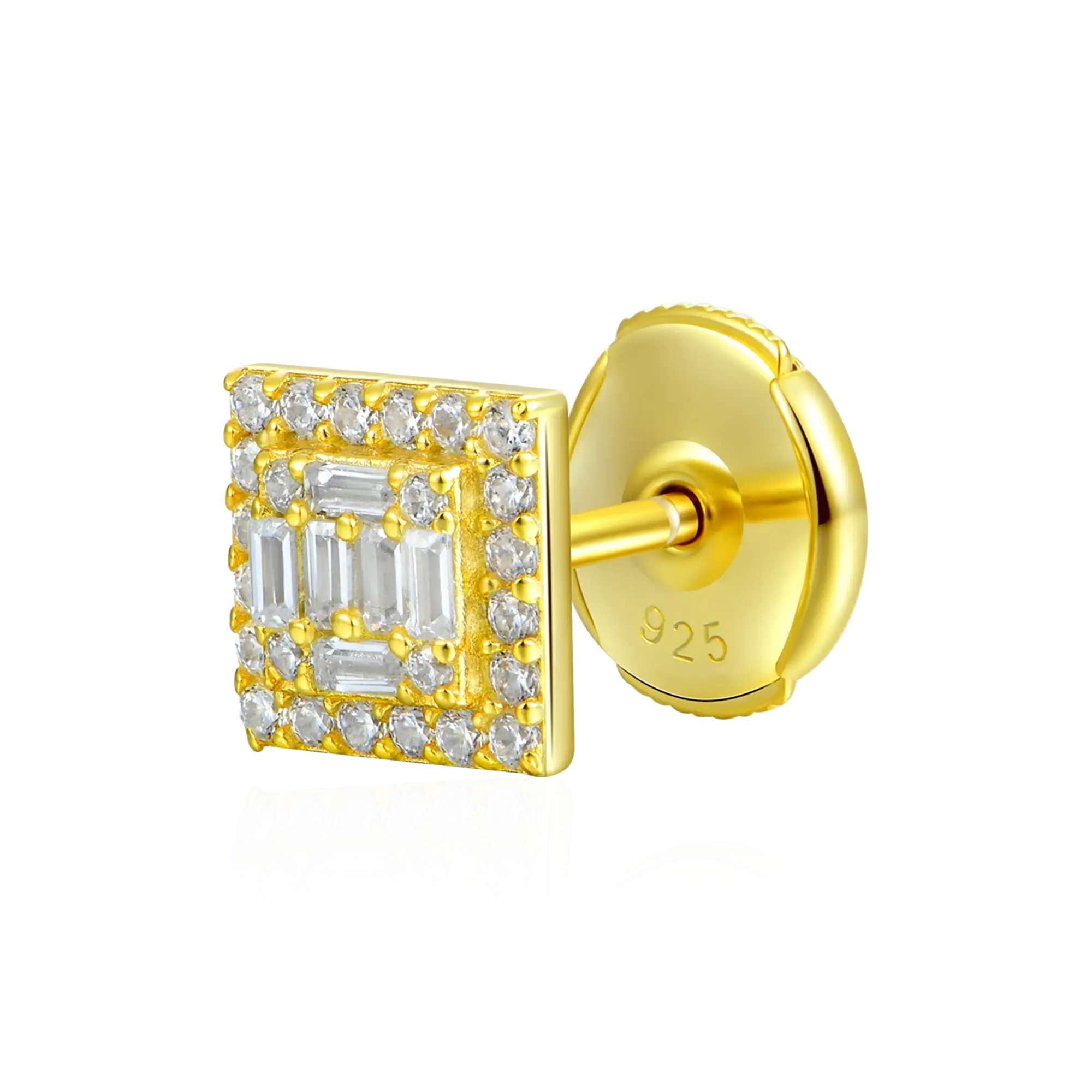 S925 Square Baguette Mix Halo Stud Earrings - Pair - Image 20