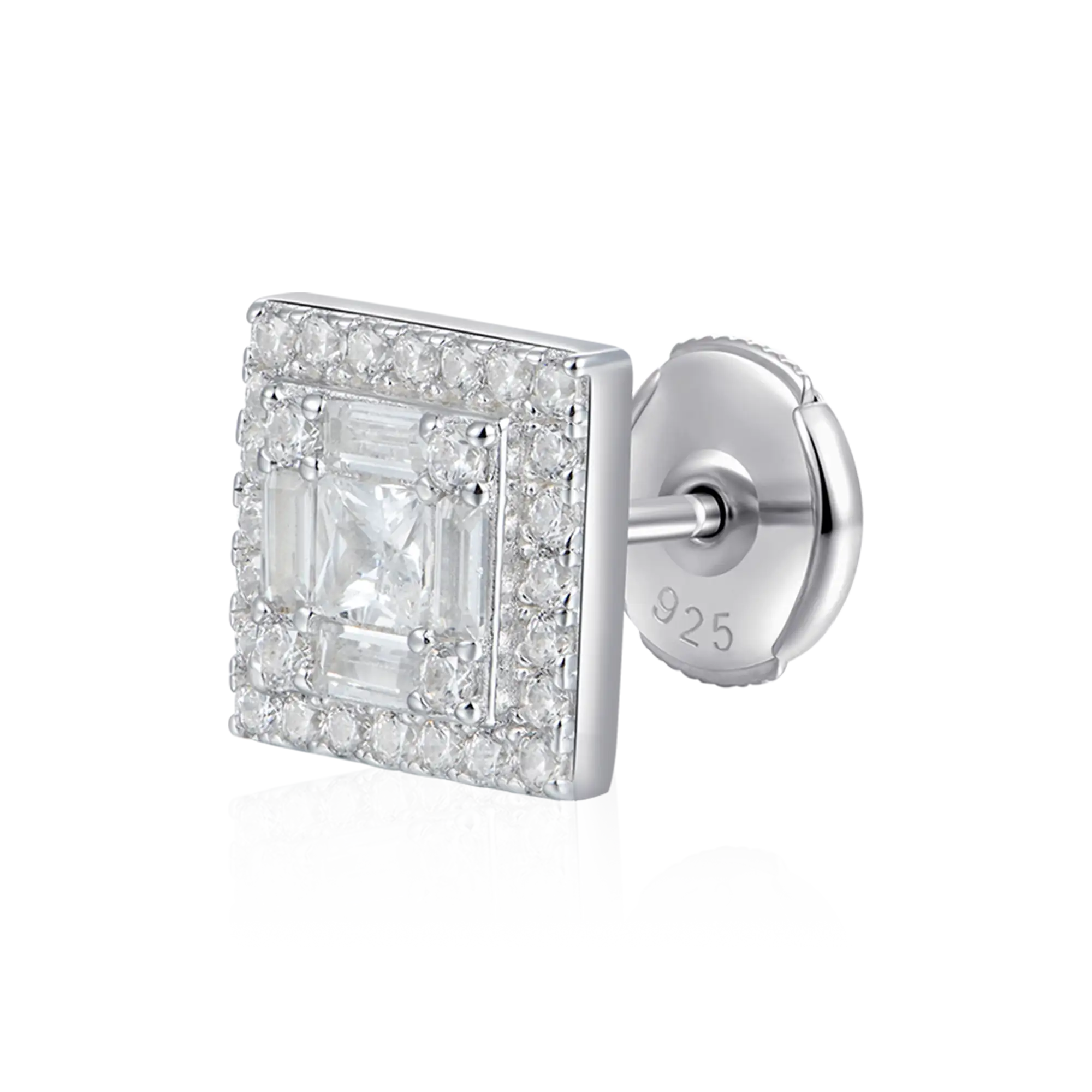 S925 Square Baguette Mix Halo Stud Earrings - Pair - Image 22