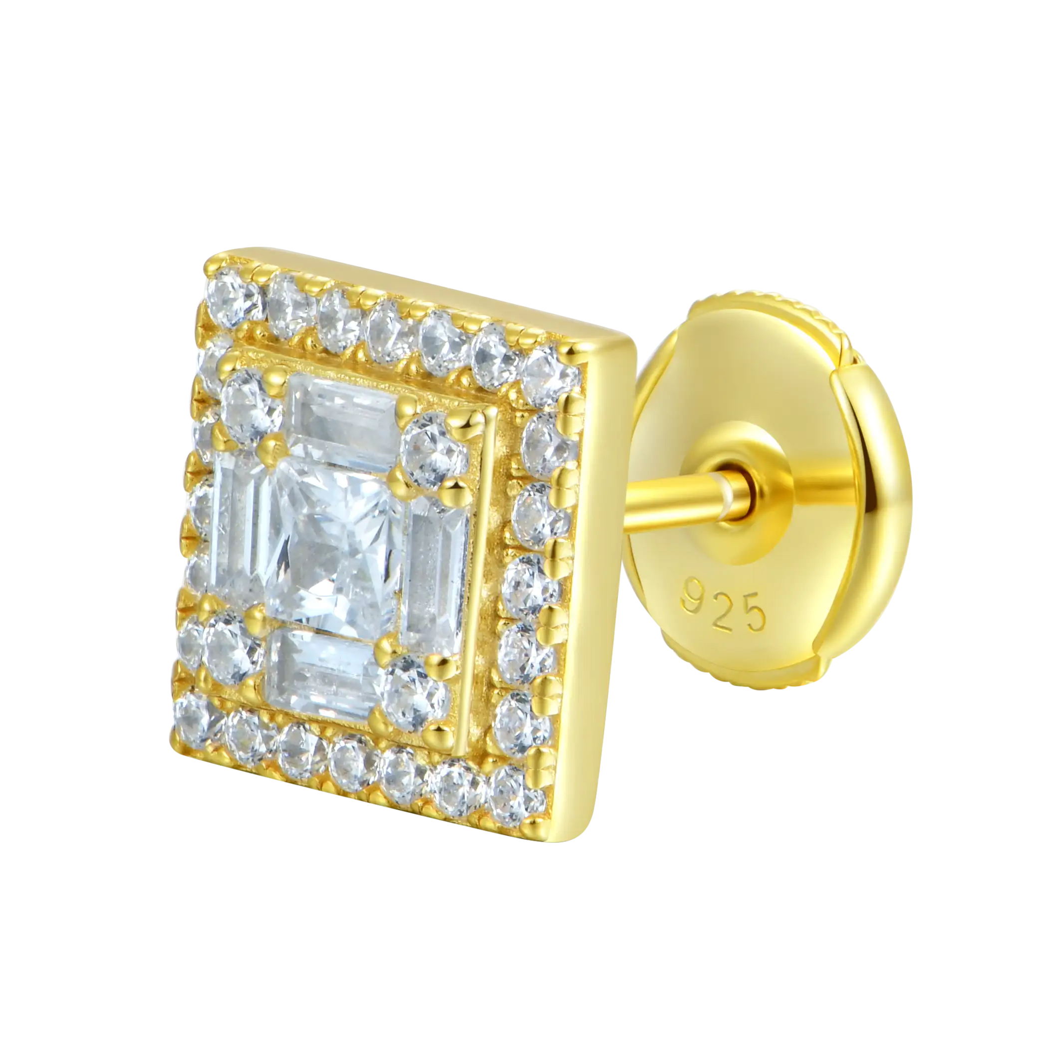 S925 Square Baguette Mix Halo Stud Earrings - Pair - Image 24