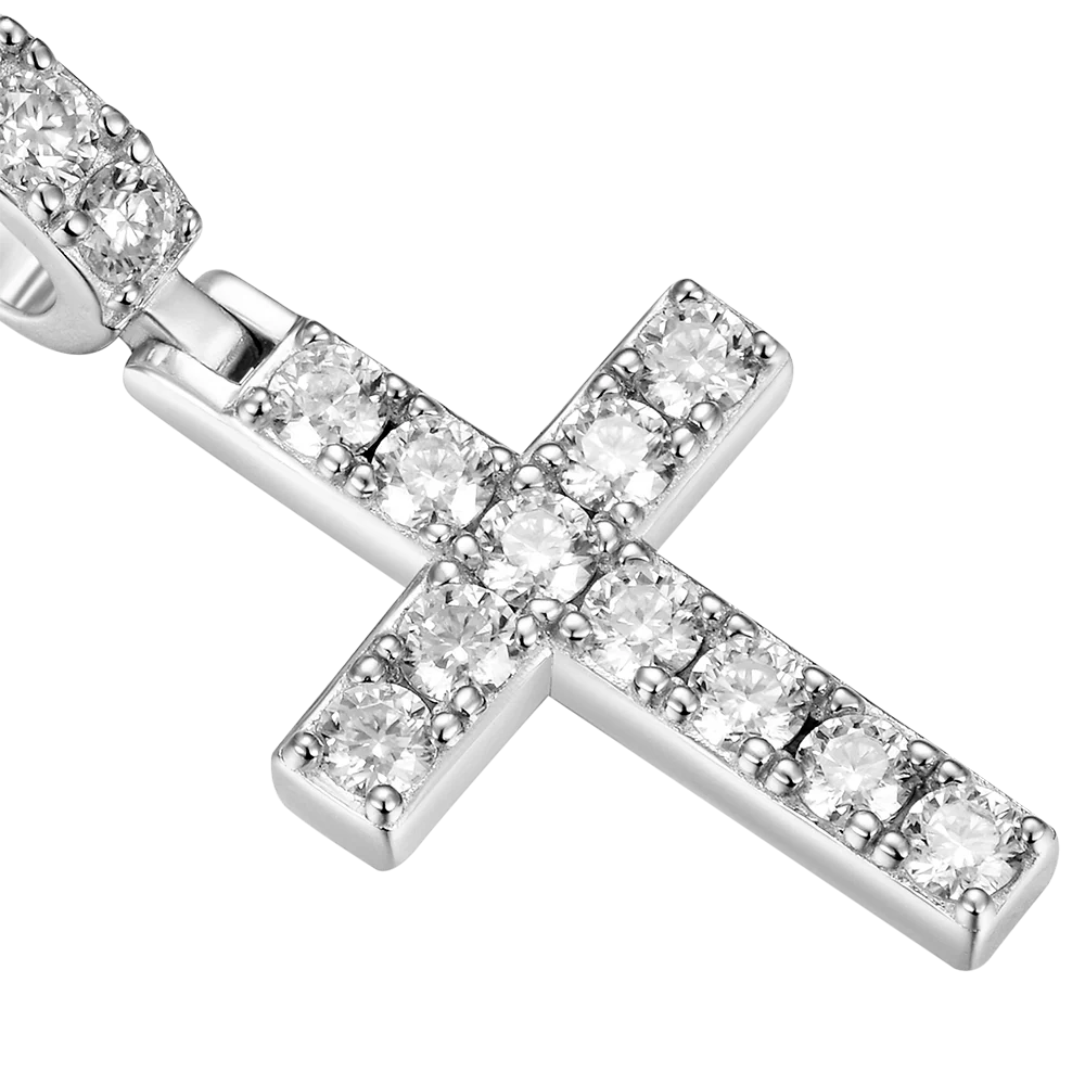 Tennis Cross Pendant - White Gold - Image 5