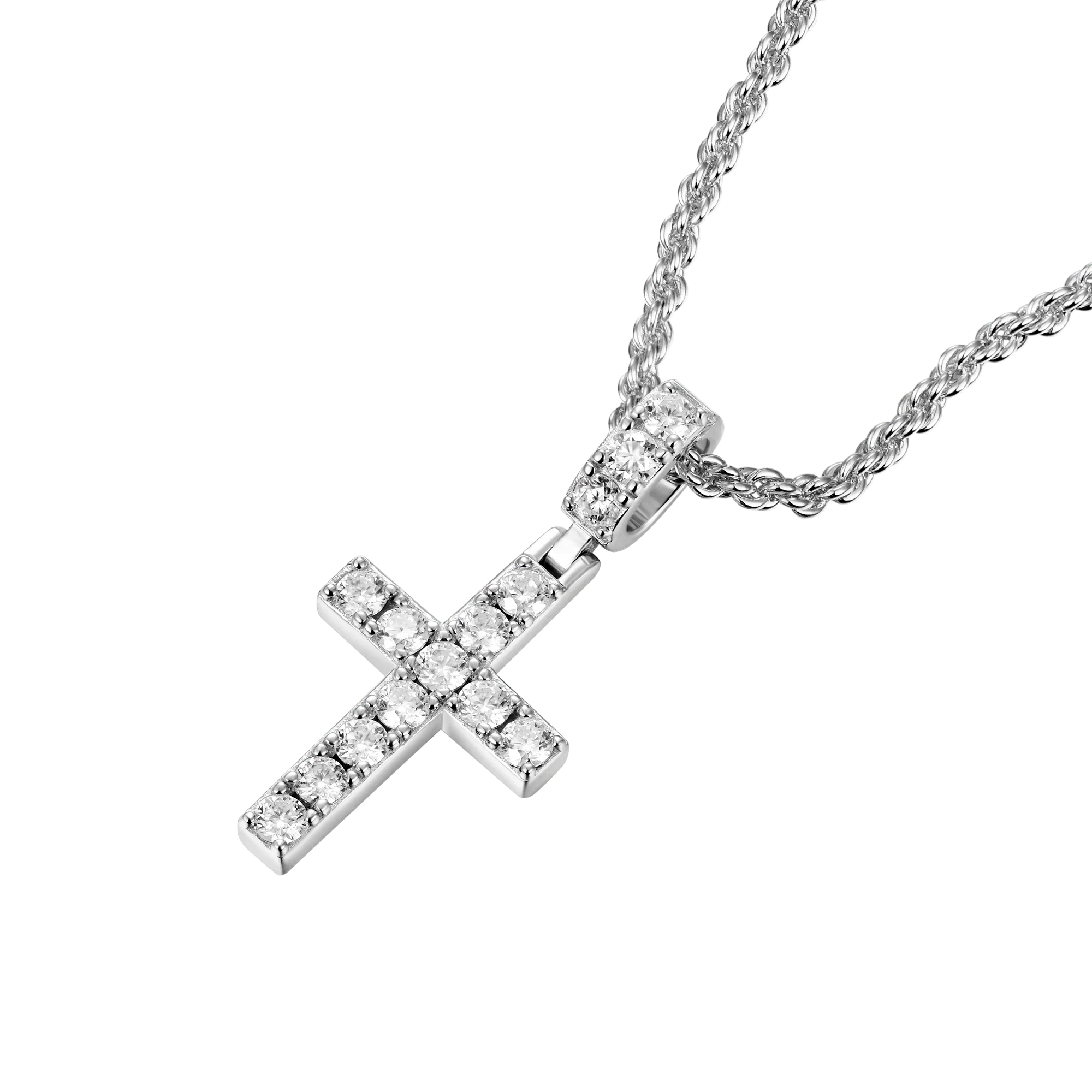 Tennis Cross Pendant - White Gold - Image 6