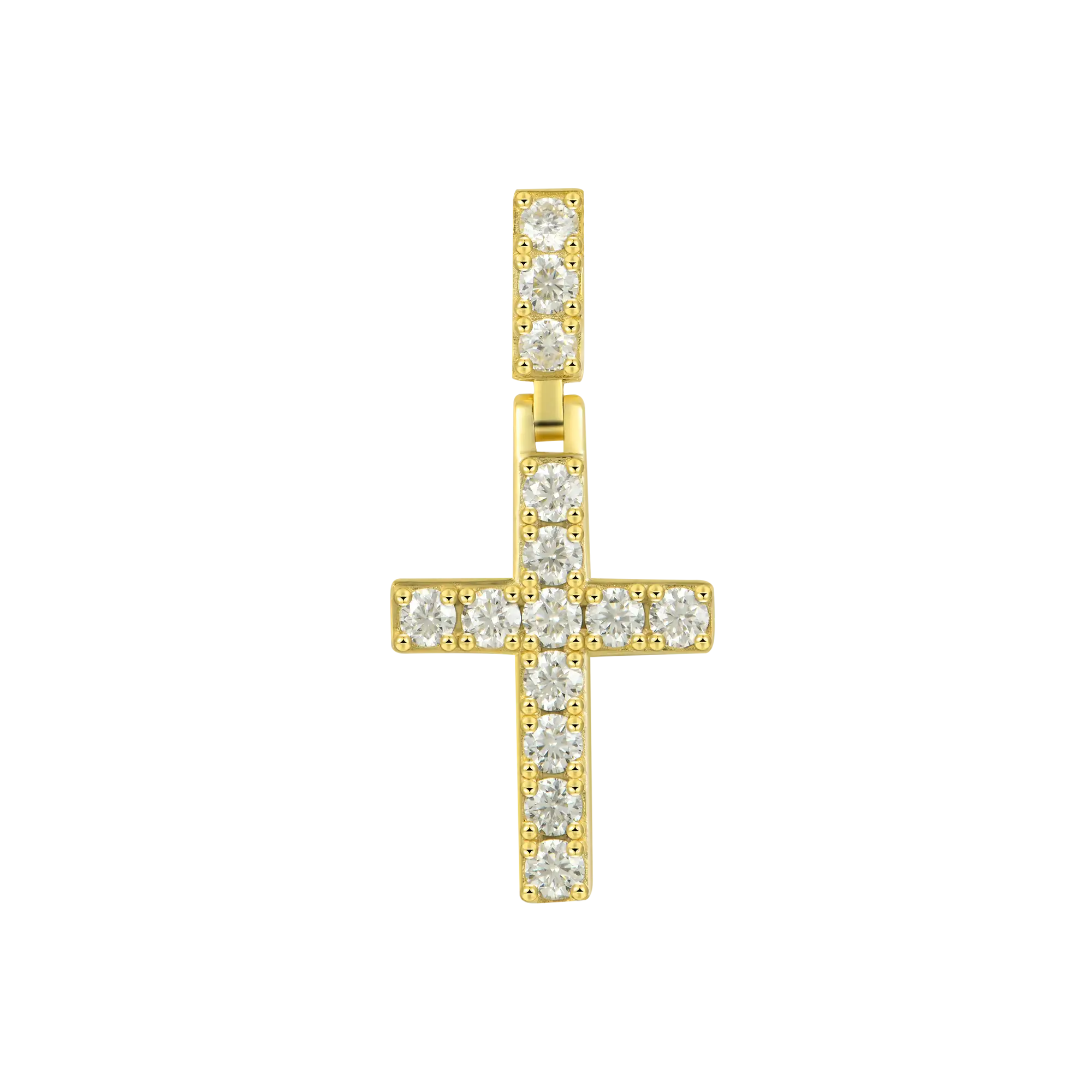 Moissanite Tennis Cross Pendant - Yellow Gold