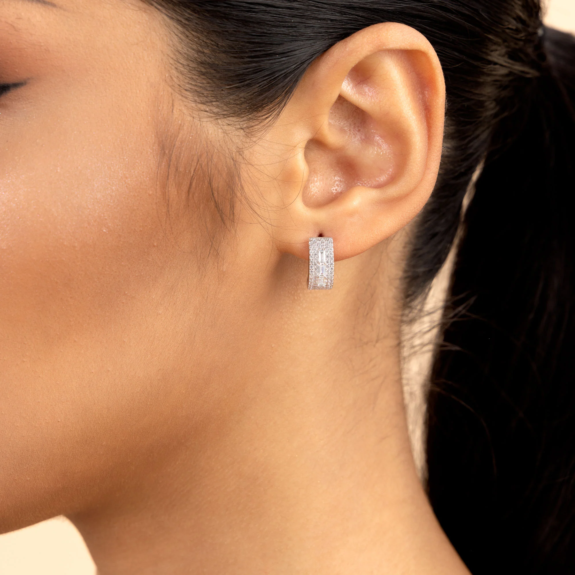 S925 Tri-Baguette Hoop Earring - Image 3
