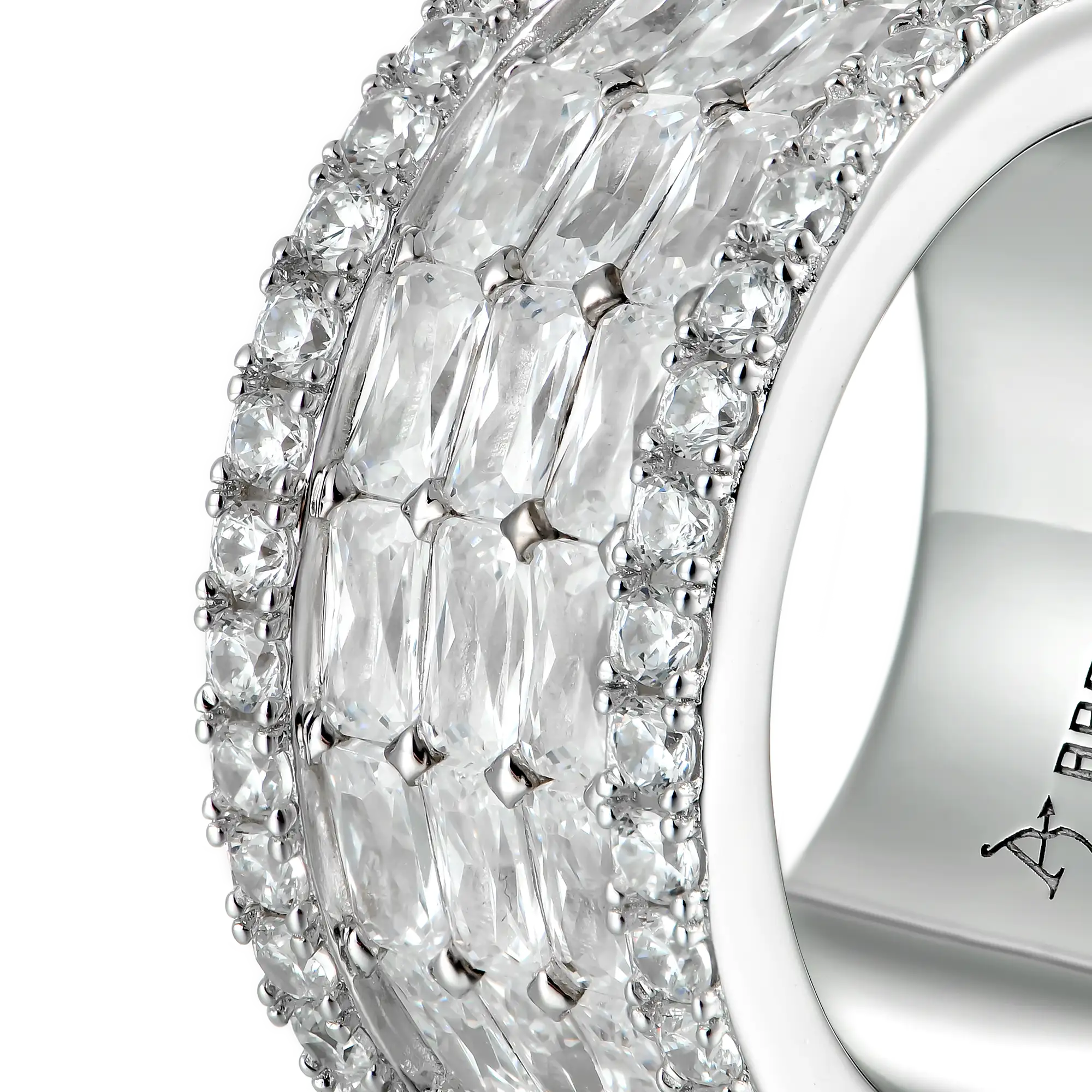 Custom Tri Row Emerald Cut Eternity Band Ring - Image 2