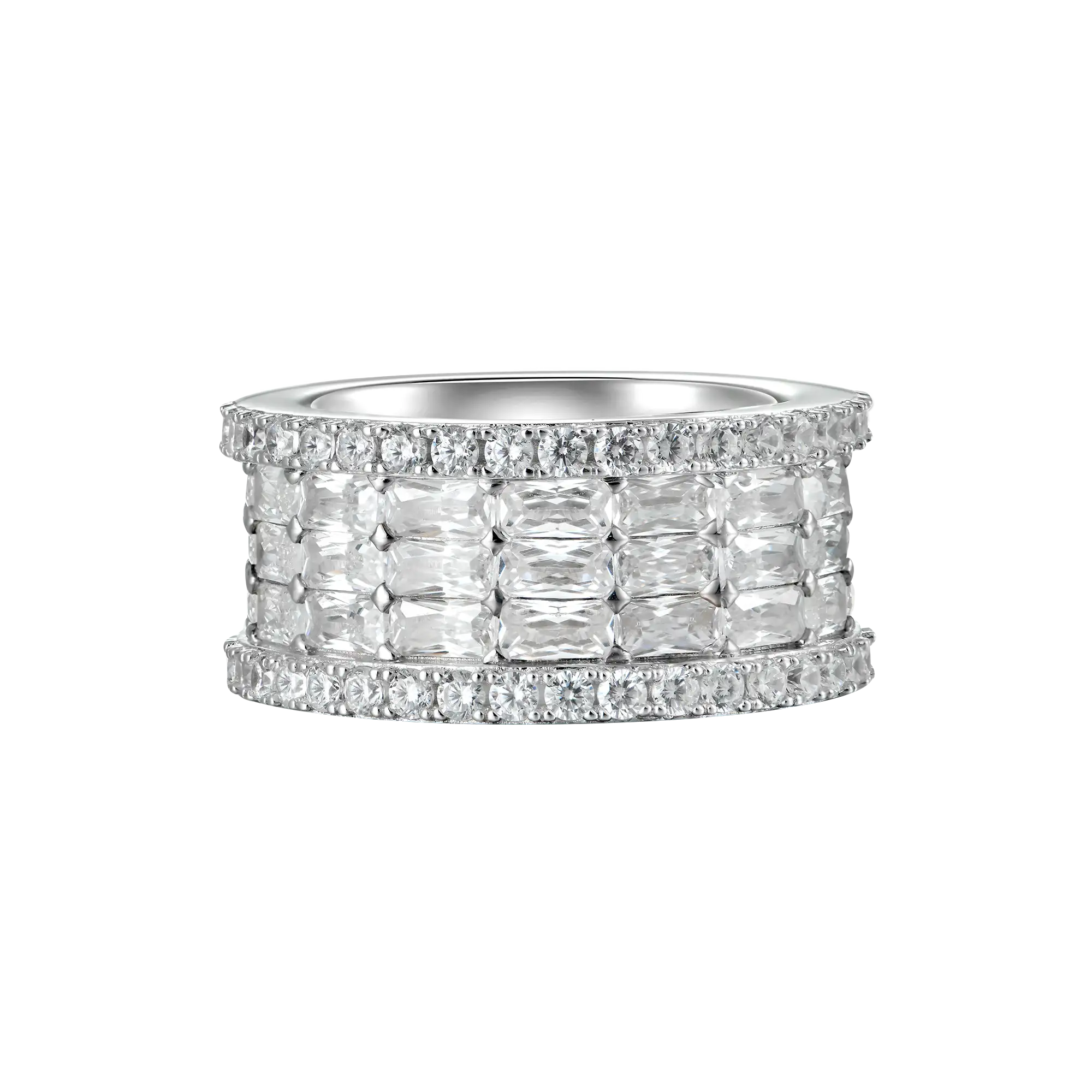 Custom Tri Row Emerald Cut Eternity Band Ring - Image 3