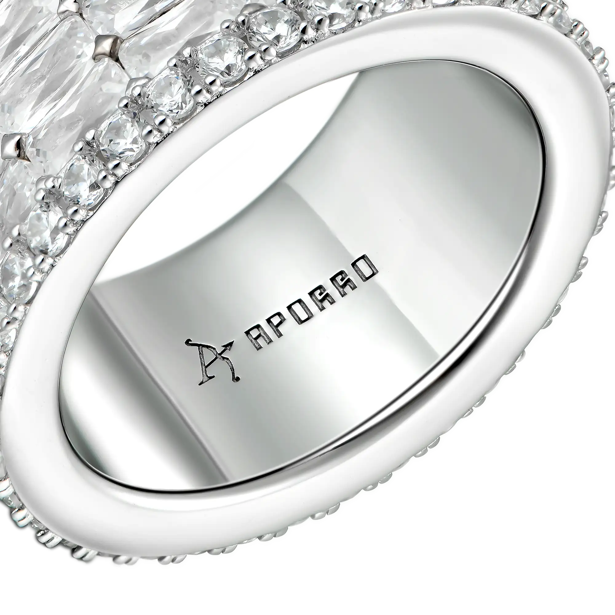 Custom Tri Row Emerald Cut Eternity Band Ring - Image 4