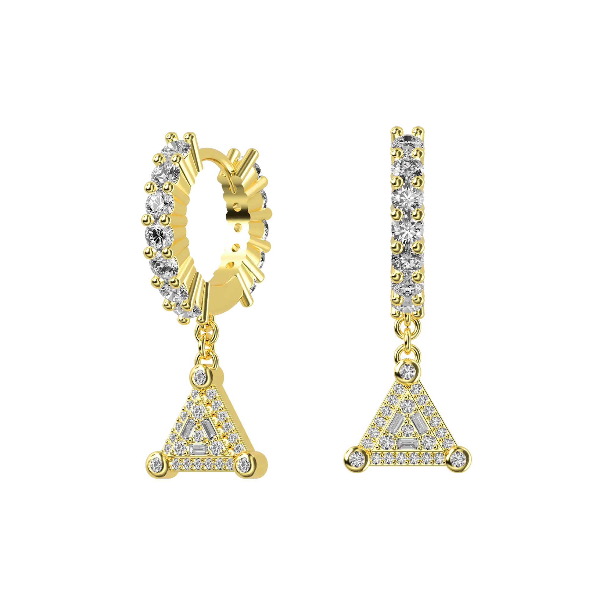 S925 Triangle Baguette Mix Halo Dangly Earrings - Pair