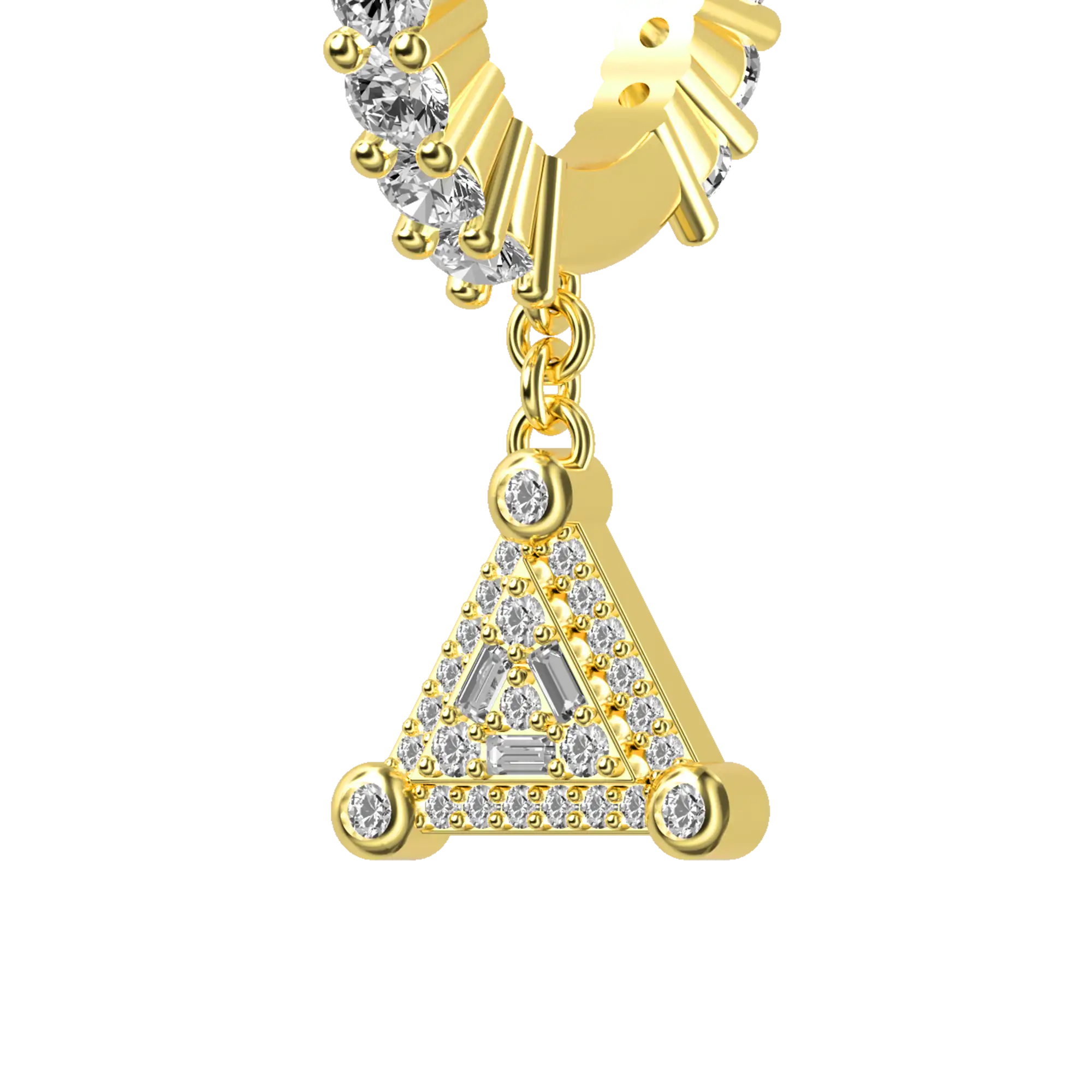 S925 Triangle Baguette Mix Halo Dangly Earrings - Pair - Image 2