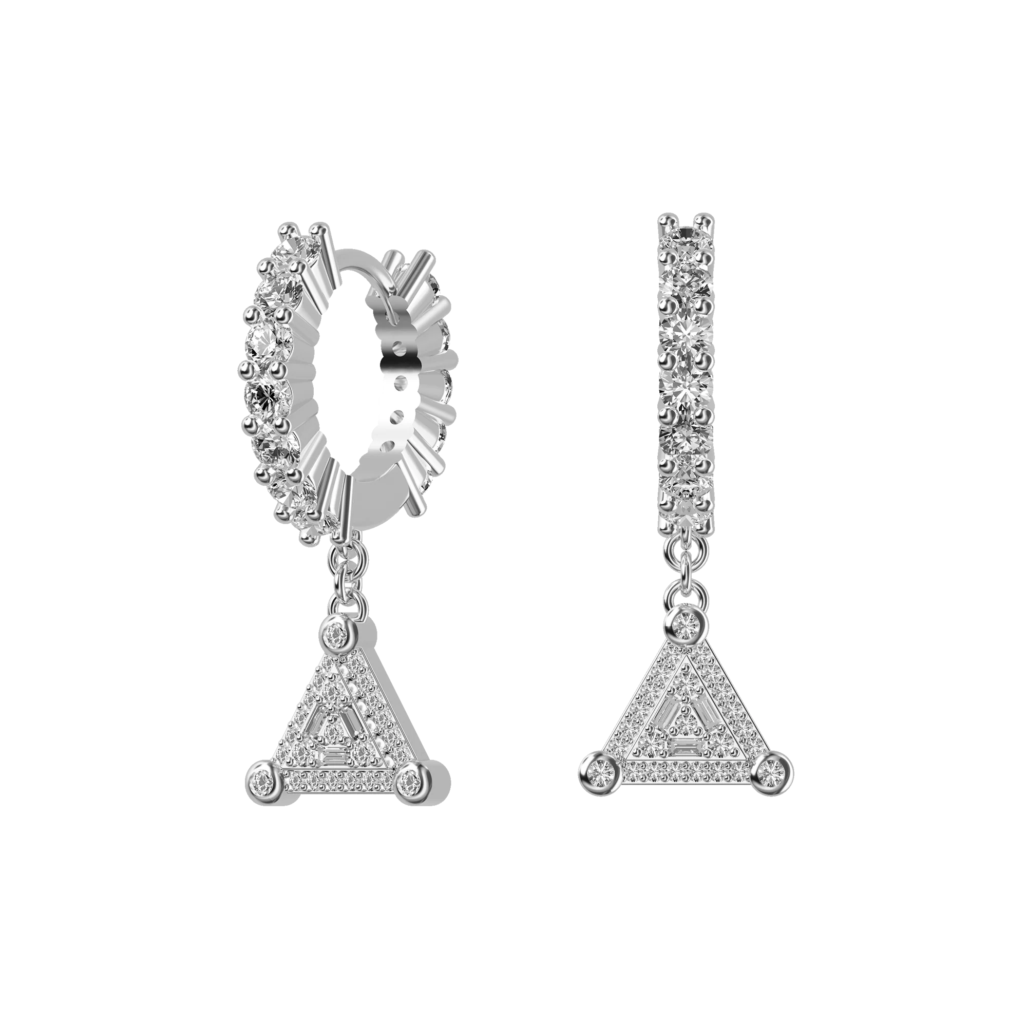 S925 Triangle Baguette Mix Halo Dangly Earrings - Pair - Image 4
