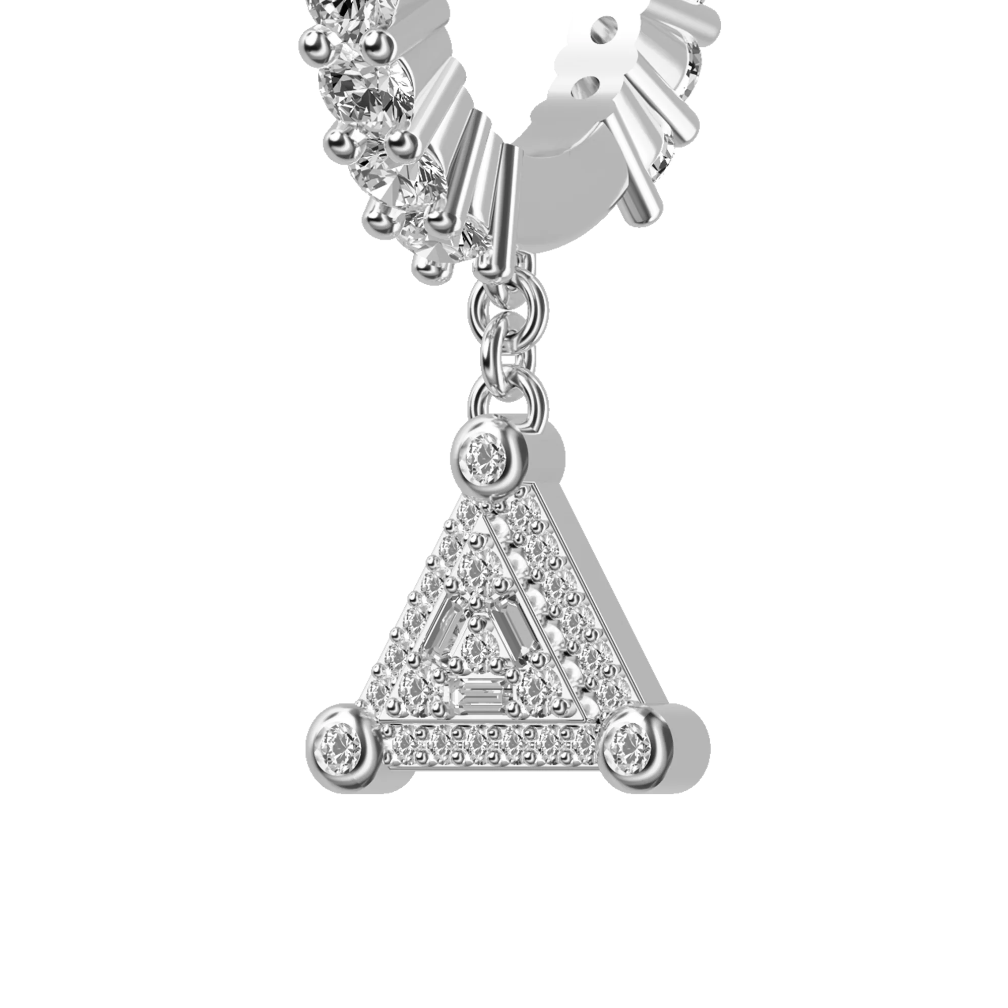 S925 Triangle Baguette Mix Halo Dangly Earrings - Pair - Image 5