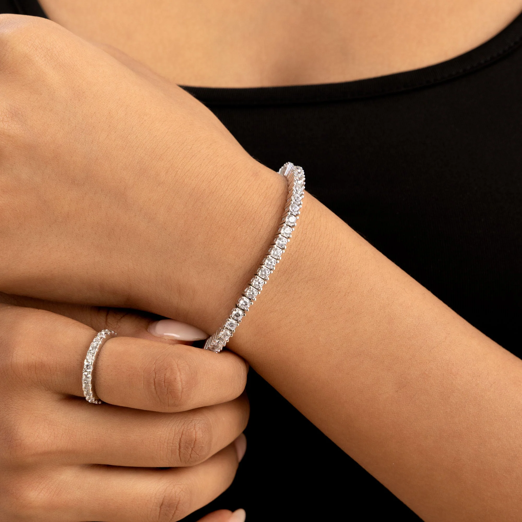 White Gold Iced Tennis Bracelet - 3mm - Image 2