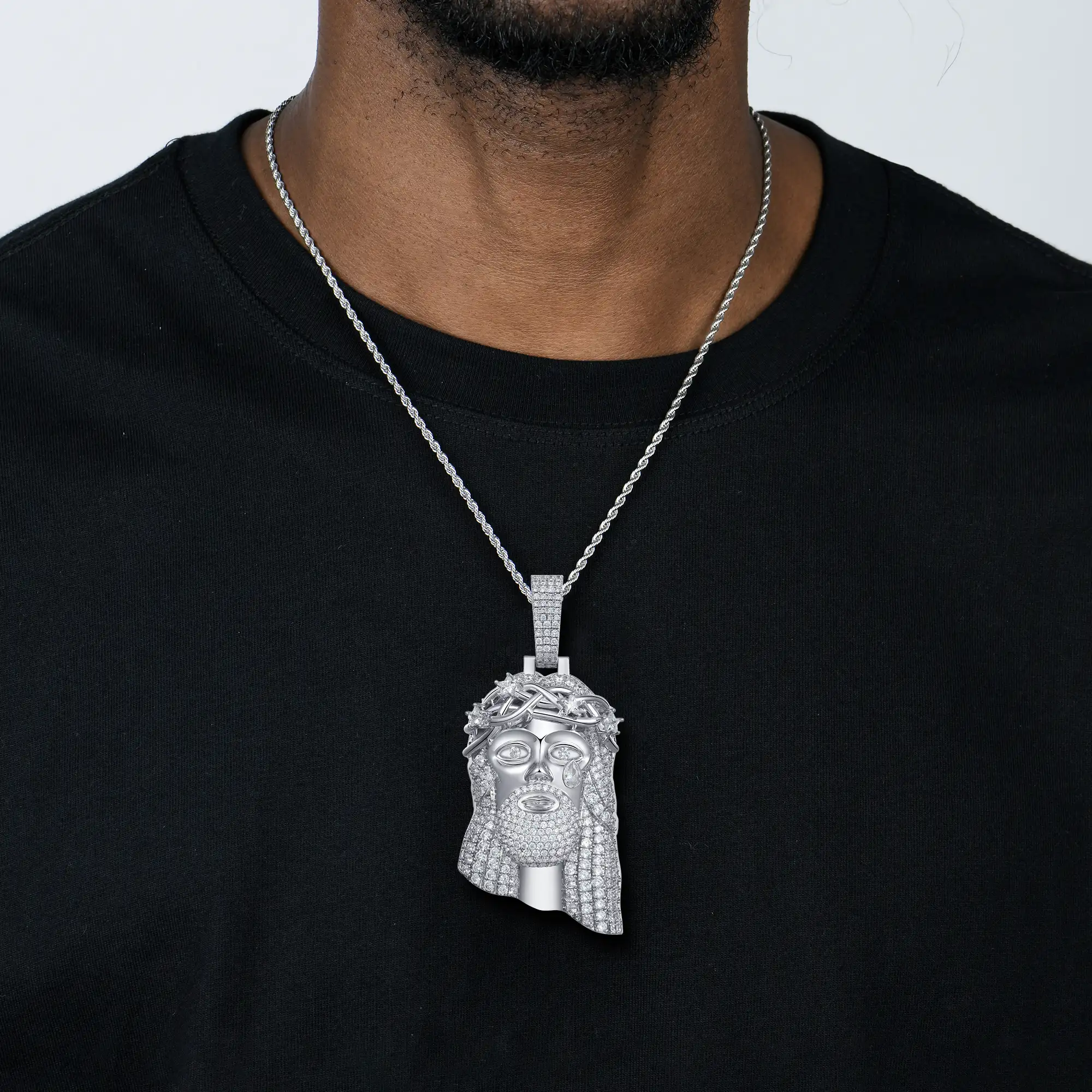 White Gold Stellar Jesus Pendant -  Large - Image 3