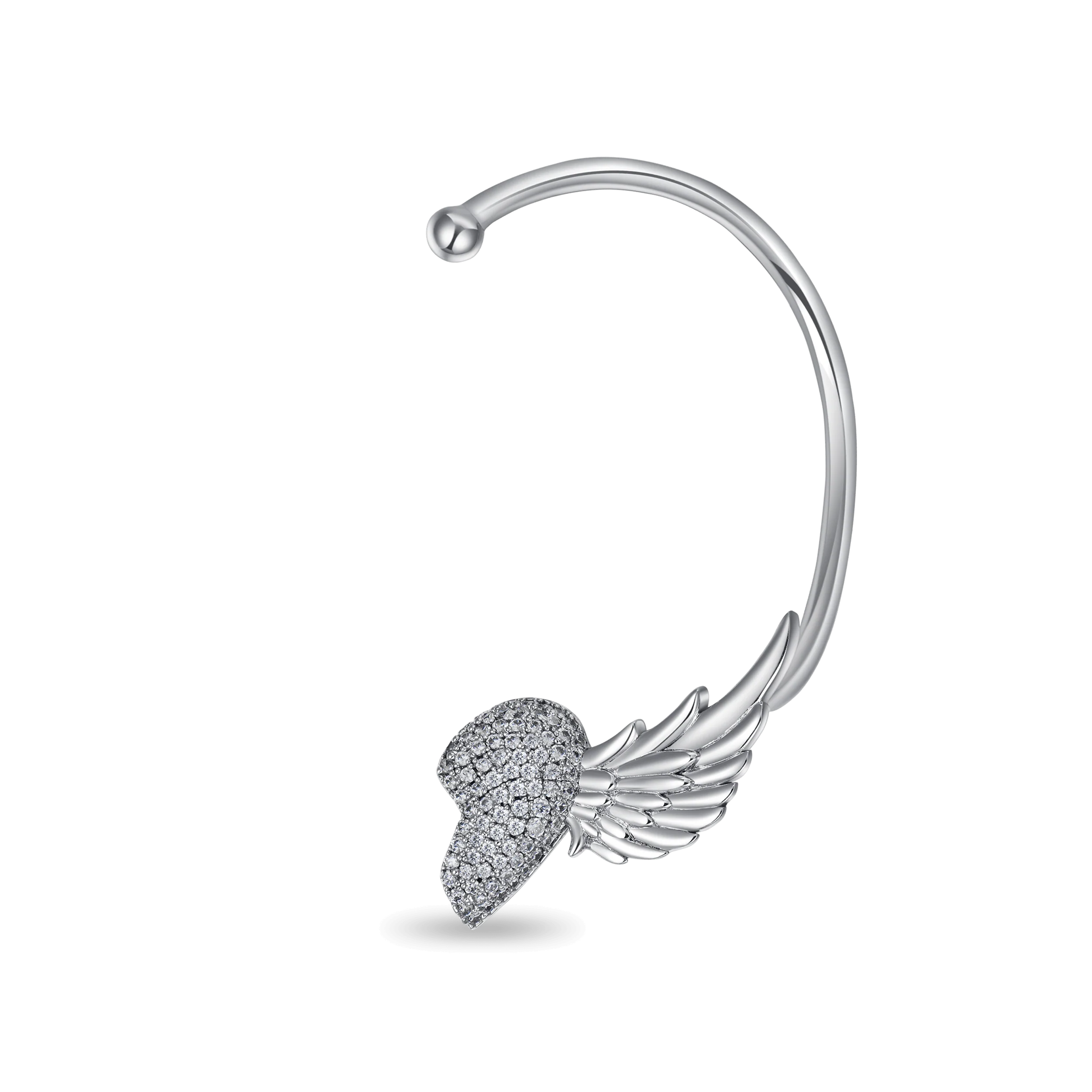 S925 Wing Broken Heart Ear Cuff Earring - Left Ear