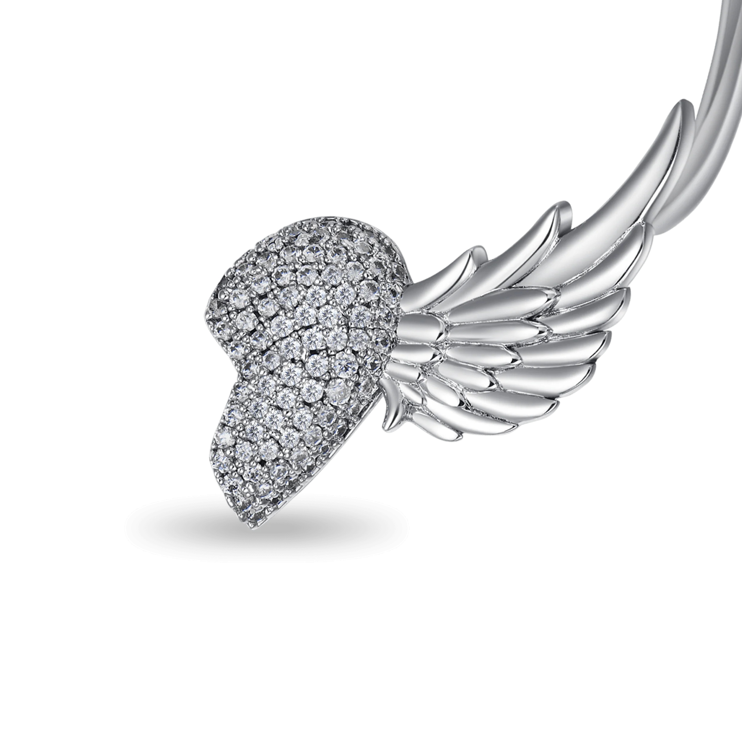 S925 Wing Broken Heart Ear Cuff Earring - Left Ear - Image 4