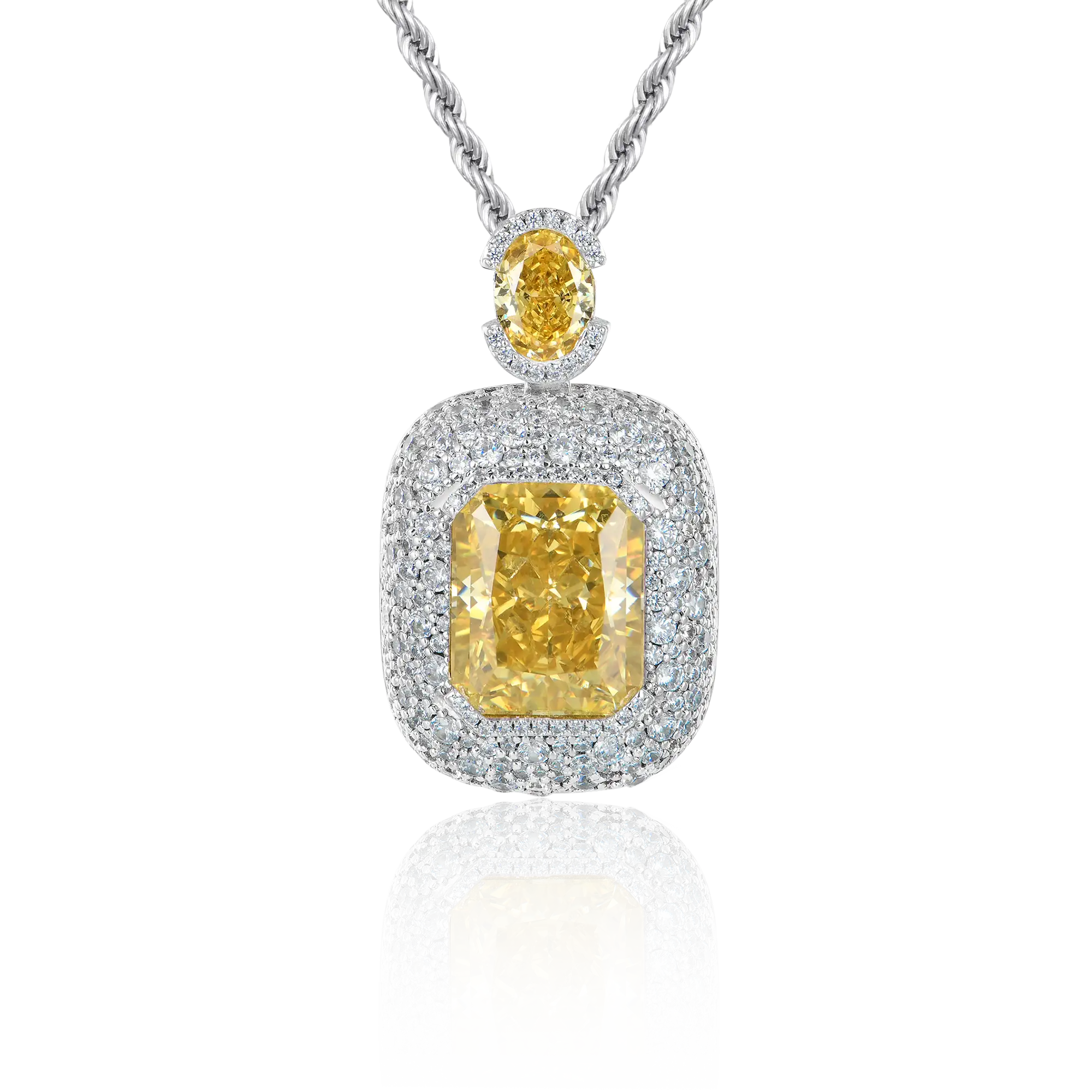 Crushed Ice Emerald Cut Pendant - Fancy Yellow - Image 4
