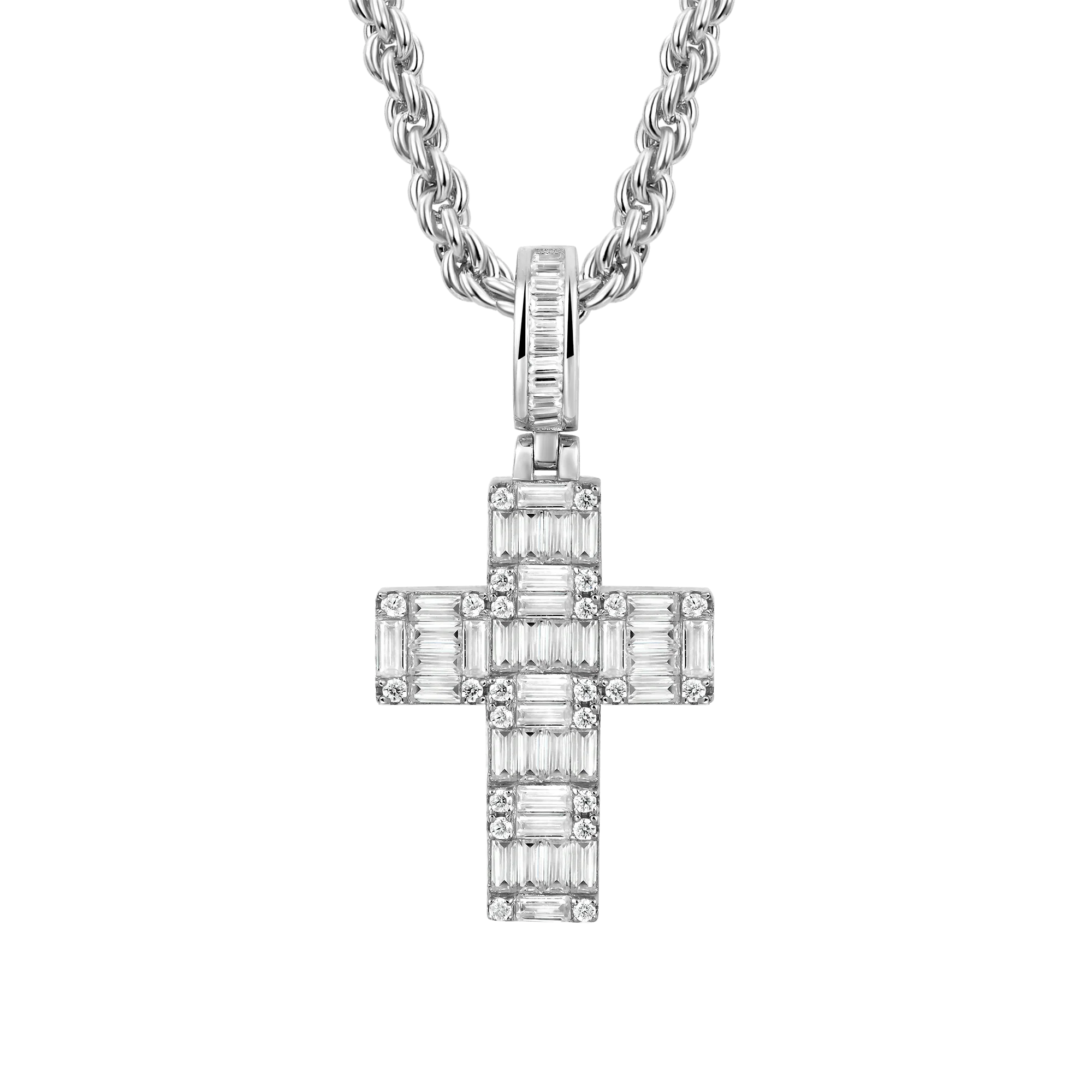 Halo Cross Pendant - Baguette Cut