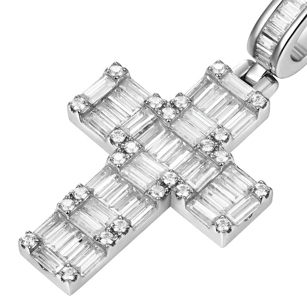 Halo Cross Pendant - Baguette Cut - Image 3