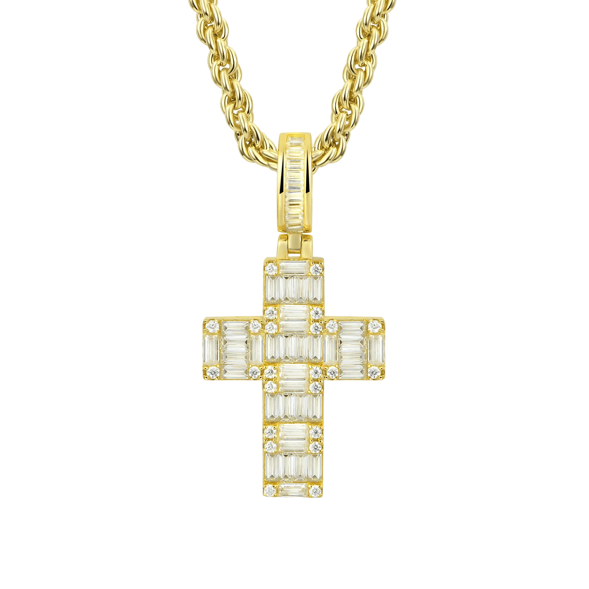 Halo Cross Pendant - Baguette Cut - Image 6