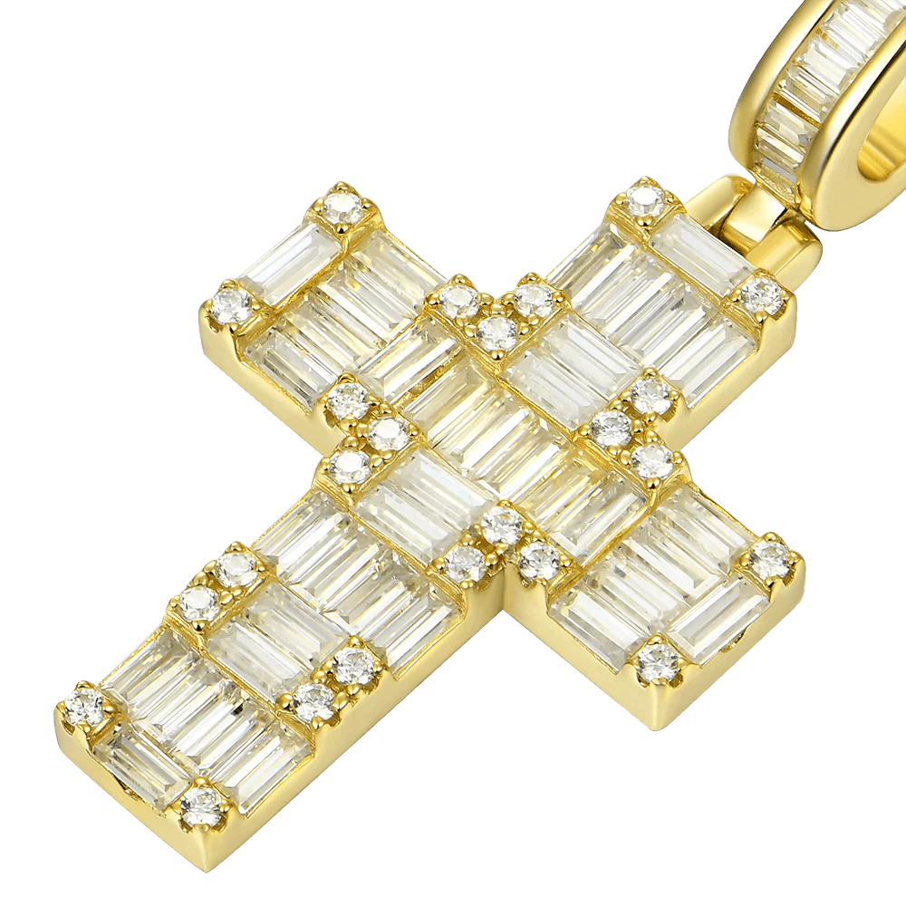 Halo Cross Pendant - Baguette Cut - Image 7